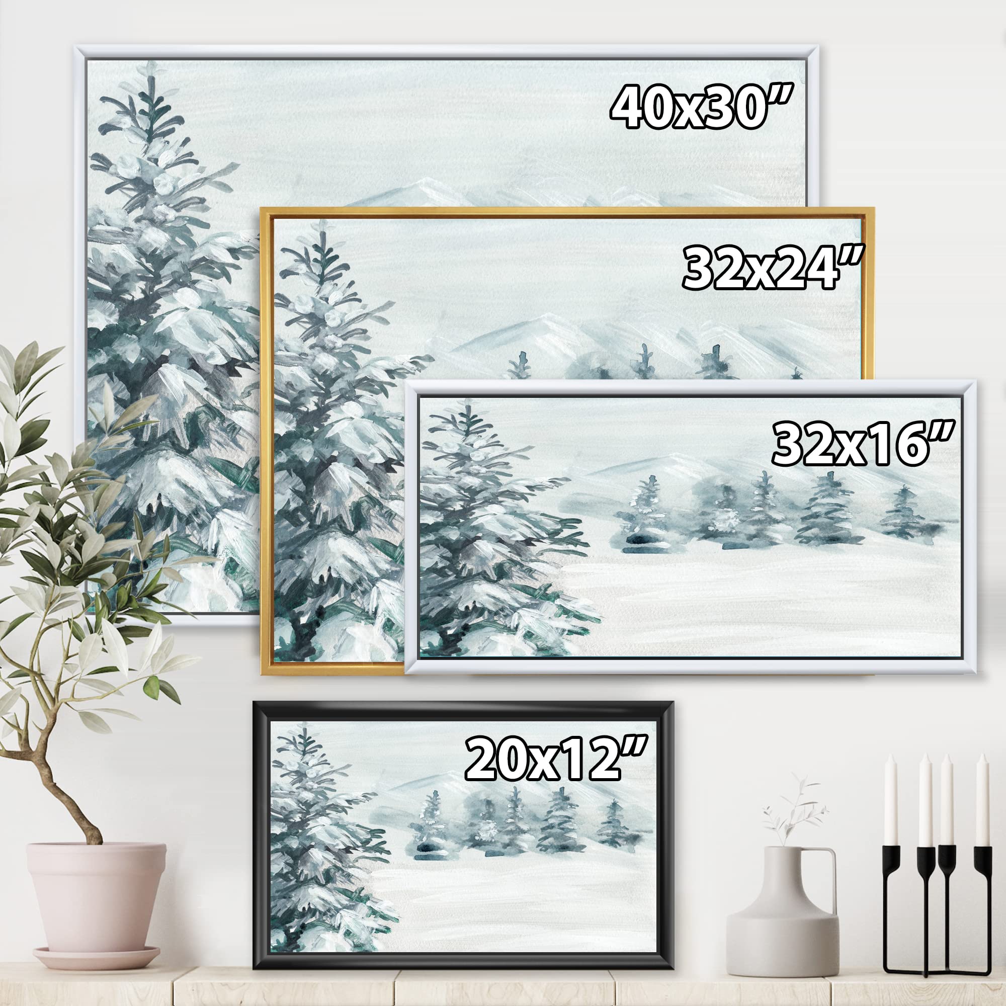 Snowy Pine Trees Framed Canvas Wall Art - Winter Landscape Print for Home & Office Decor - Perfect for Living Room, Bedroom, or Holiday Decoration