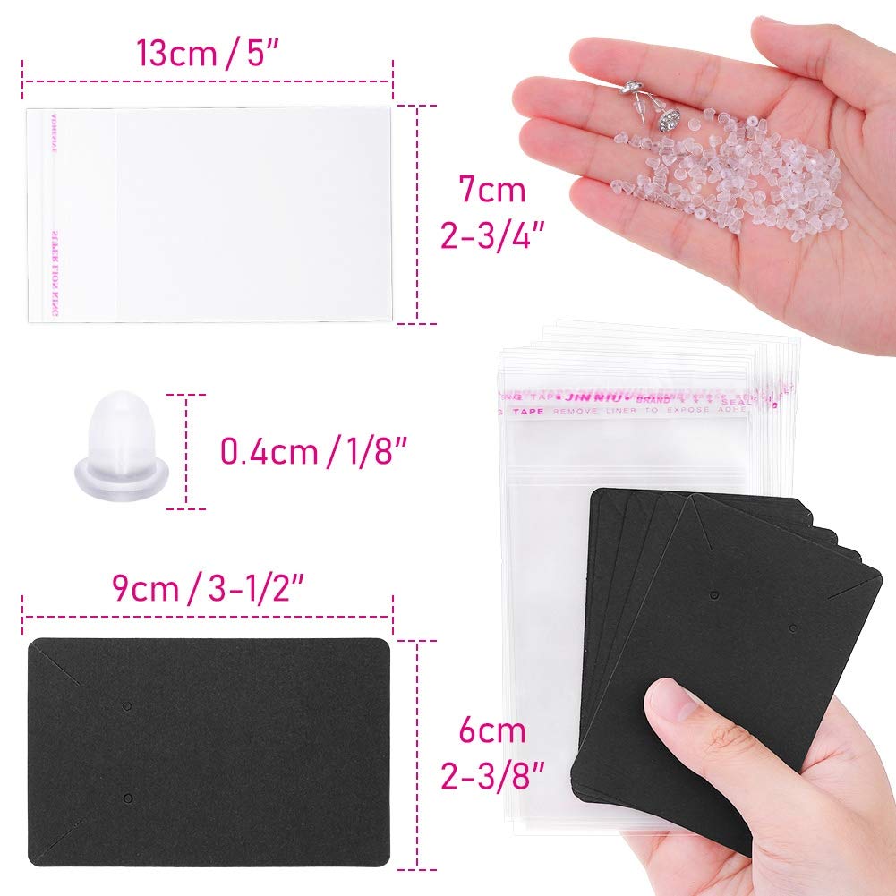 Anezus Premium Earring Display Cards - Jewelry Packaging Holder with Earring Bags & Backs - Elegant Black Earring Cards for Necklace & Jewelry Retail Display - Perfect for Boutiques, Craft Shows & Online Store Photography