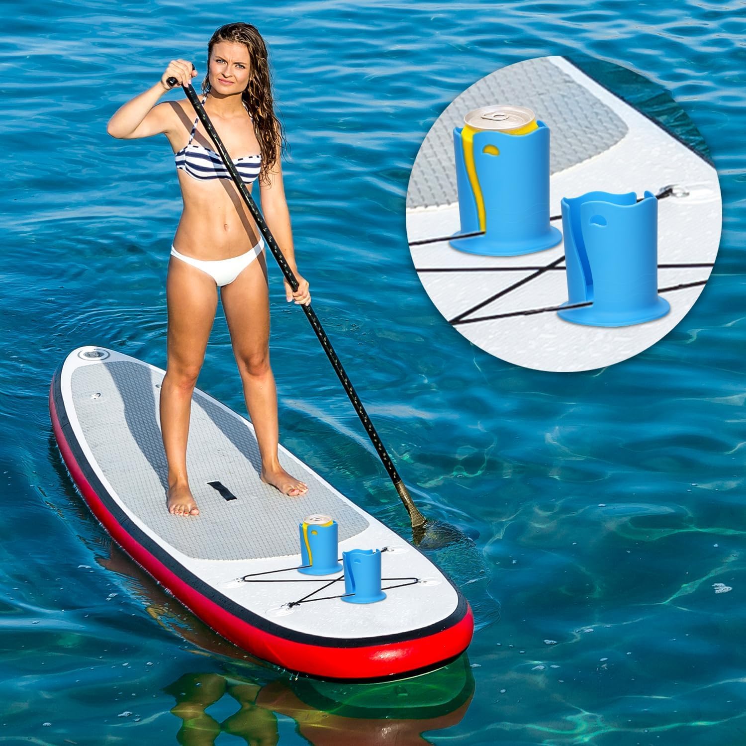 2Pcs Kayak Cup Holder - Universal Paddle Board Drink Holder for Surfboard, Fishing Boat & Kayak Accessories - Durable Water Bottle Holder for Outdoor Activities (Blue + Green) - Perfect for Kayaking, Paddle Boarding & Beach Adventures