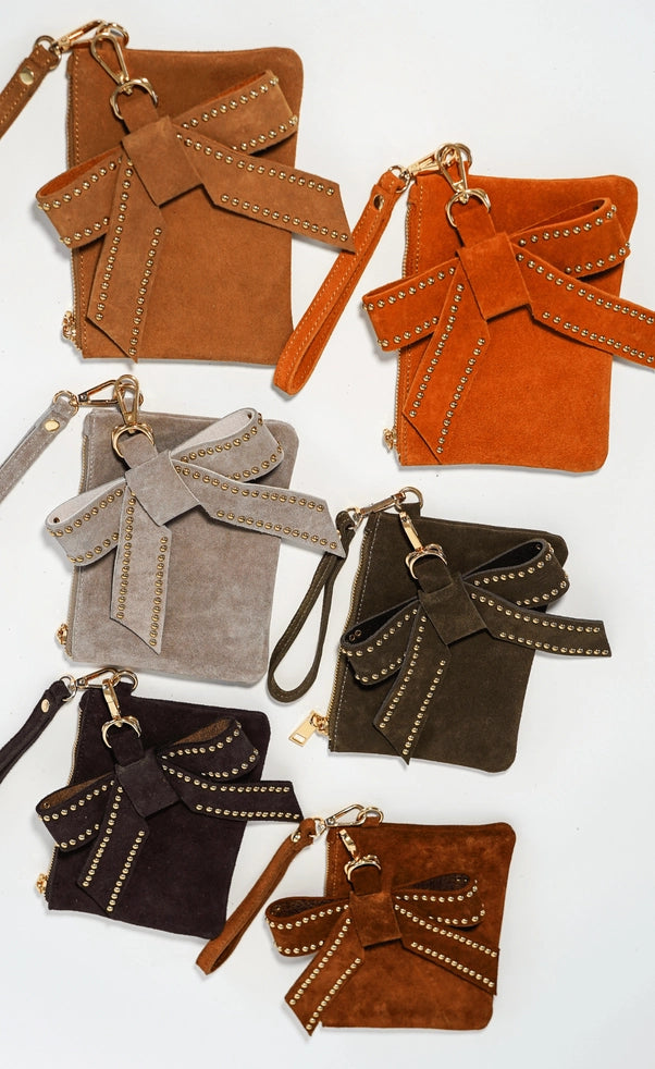 Stylish Suede Wristlet & Bow Hang Off Set of 2 - Perfect for Handbag Accessories & Gift Giving