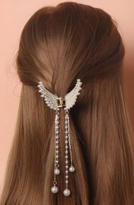 Butterfly Pearl Hair Claw Clip for Women - Large Metal Tassel Hair Clutch with Stone Butterfly Design | Elegant Hair Accessories for Parties, Weddings & Everyday Styling