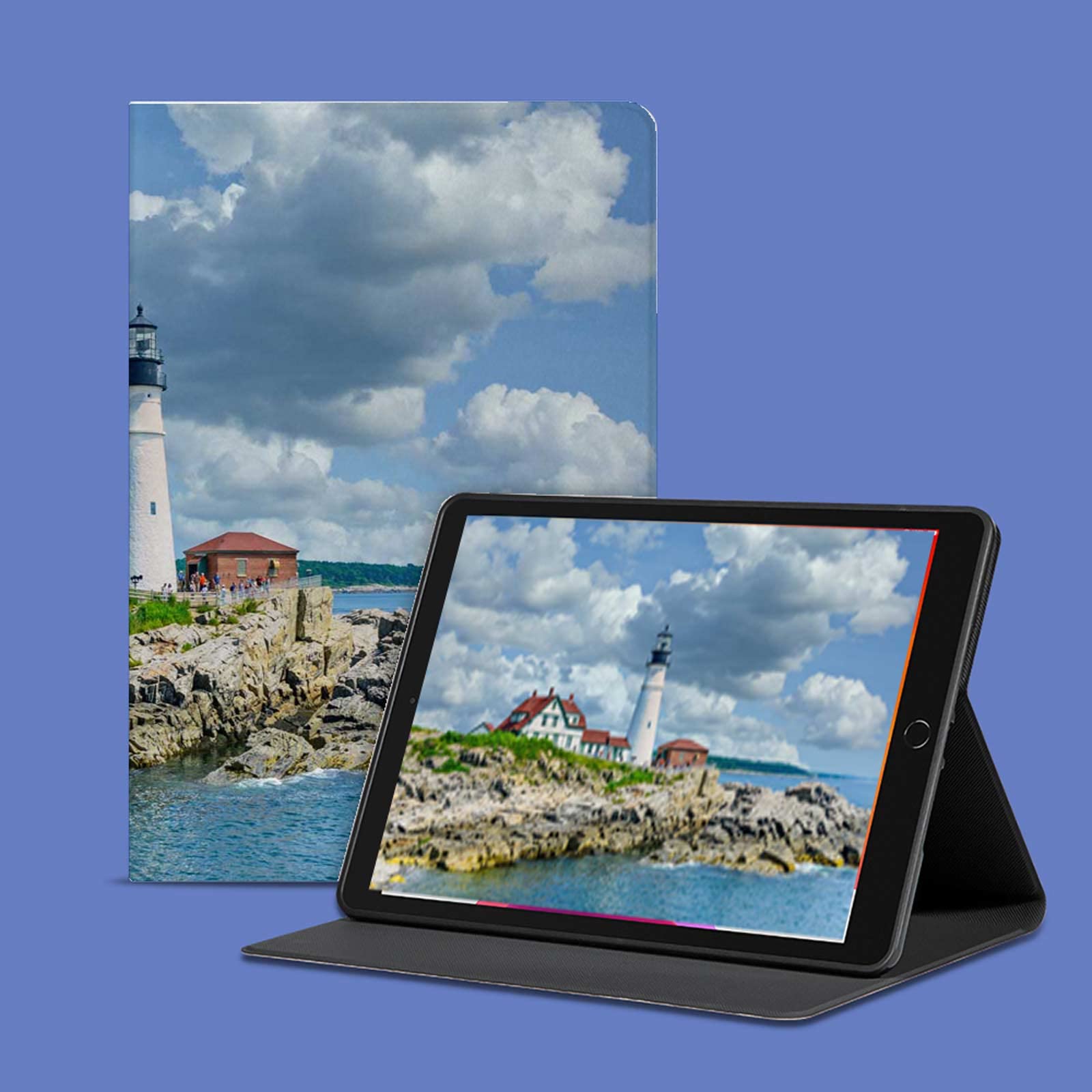 2018/2017 iPad 9.7 Inch & iPad Air 2/Air Case - Adjustable Non-Slip Folio Stand with Auto Wake/Sleep | Portland Headlight Lighthouse Design | Perfect for Work, Travel & Home Use