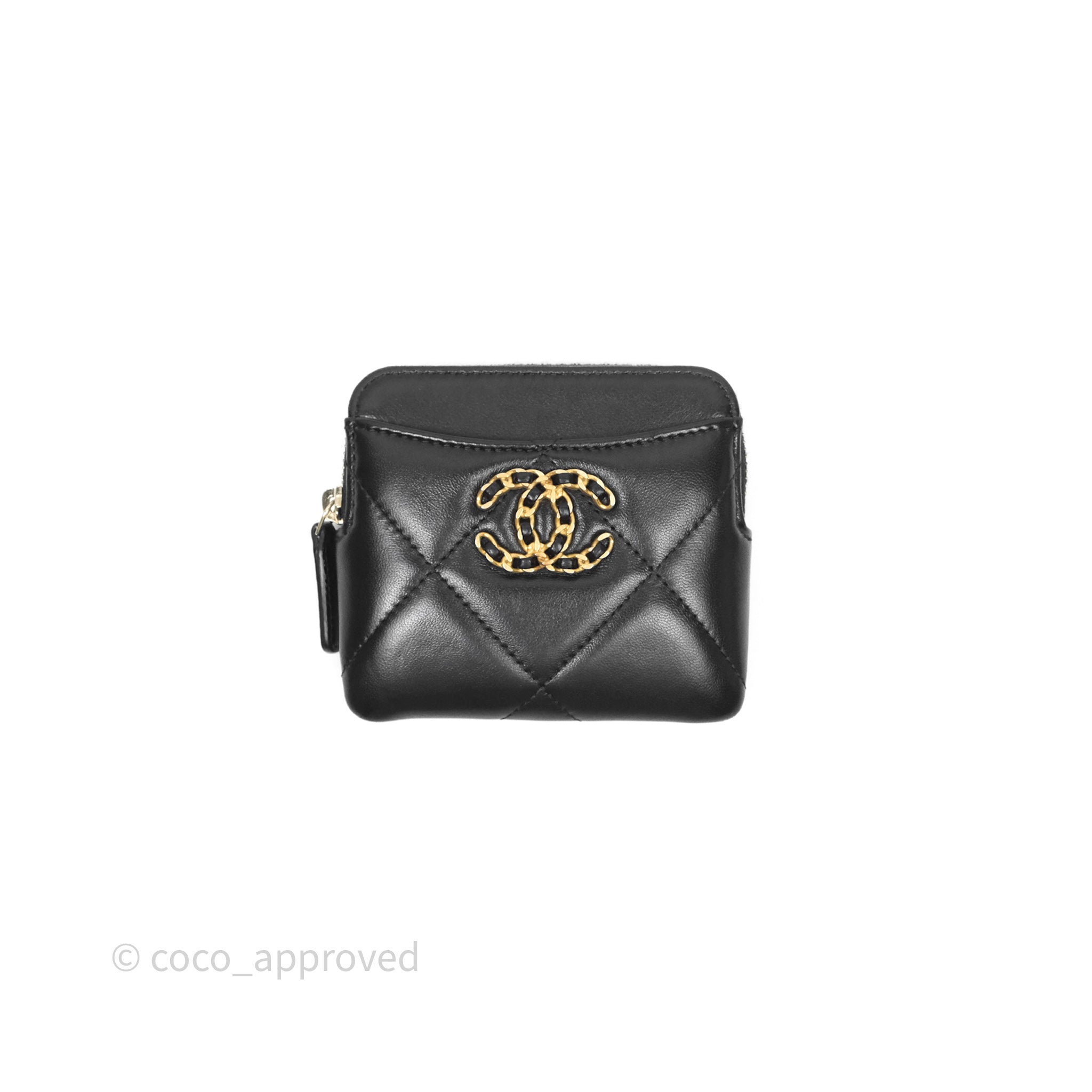 Chanel 19 Black Lambskin Leather Coin Purse with Gold-Tone Zipper - Luxury Small Wallet for Women, Perfect for Parties, Travel & Everyday Use
