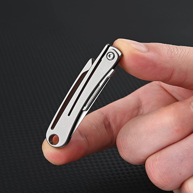 Small Titanium Utility Knife - EDC Pocket Folding Knife with 10 Replacement Blades, Ultra Lightweight Keychain Knife Only 0.32oz (KPQ-1031) - Perfect for Camping, Hiking, Outdoor Adventures & Everyday Carry