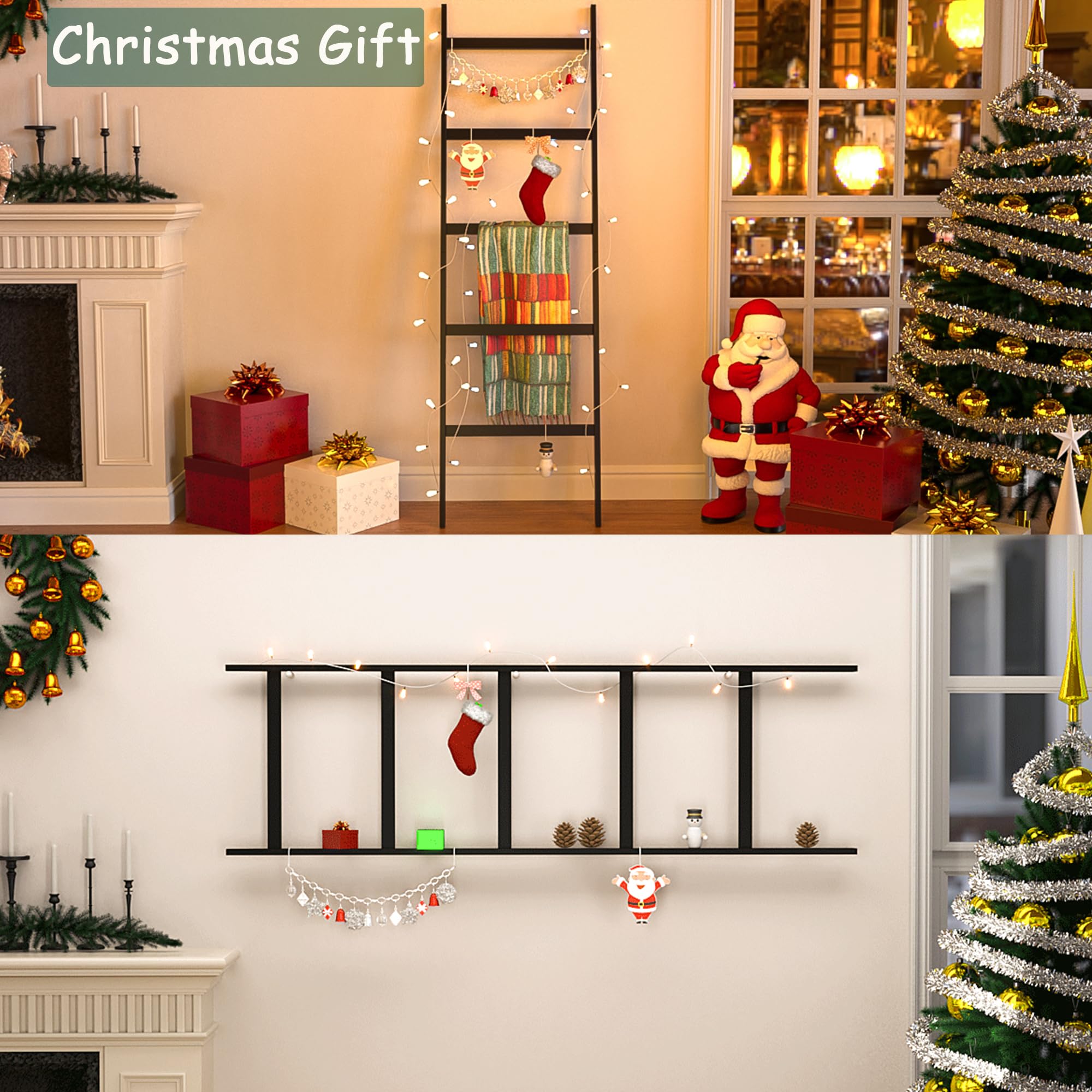 5-Tier Blanket Ladder with Anti-Slip Design - Decorative Towel Rack & Quilt Holder for Living Room, Bedroom, Bathroom - Perfect for Organizing Blankets, Towels, Scarves and Home Decor (Black)