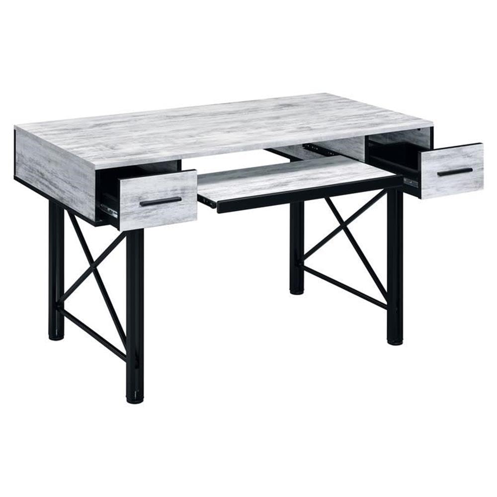 Acme Settea Wooden Computer Desk - Antique White & Black Finish - Home Office Desk for Work, Study & Gaming