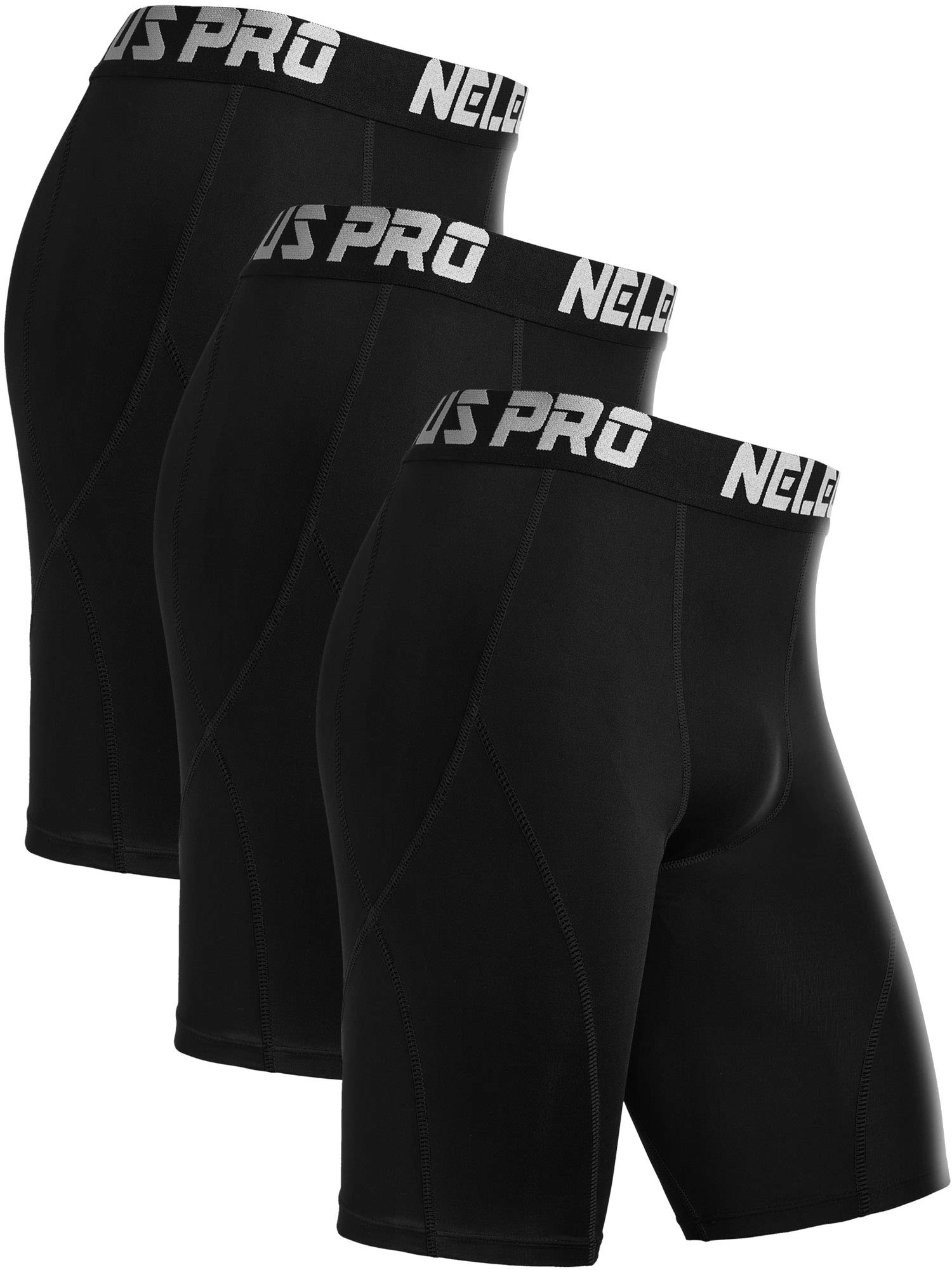 NELEUS 3-Pack Men's Compression Shorts - Breathable Moisture-Wicking Workout Underwear for Running, Gym & Sports Activities