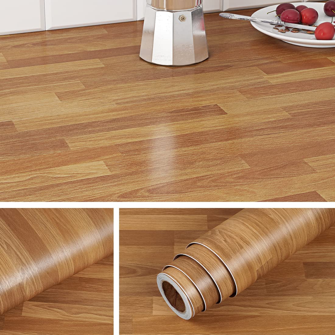 Livelynine Waterproof Peel and Stick Butcher Block Countertop Paper - Light Wood Vinyl Wrap for Kitchen Countertops, Islands, Desks (15.8