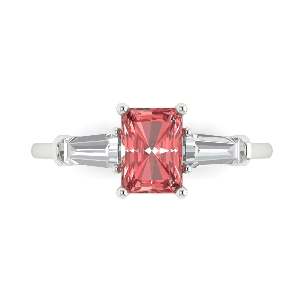2.0 Carat Emerald Cut 3-Stone Solitaire Natural Garnet Engagement Ring in 14K White Gold - Perfect for Anniversary, Bridal & Wedding Jewelry Gifts