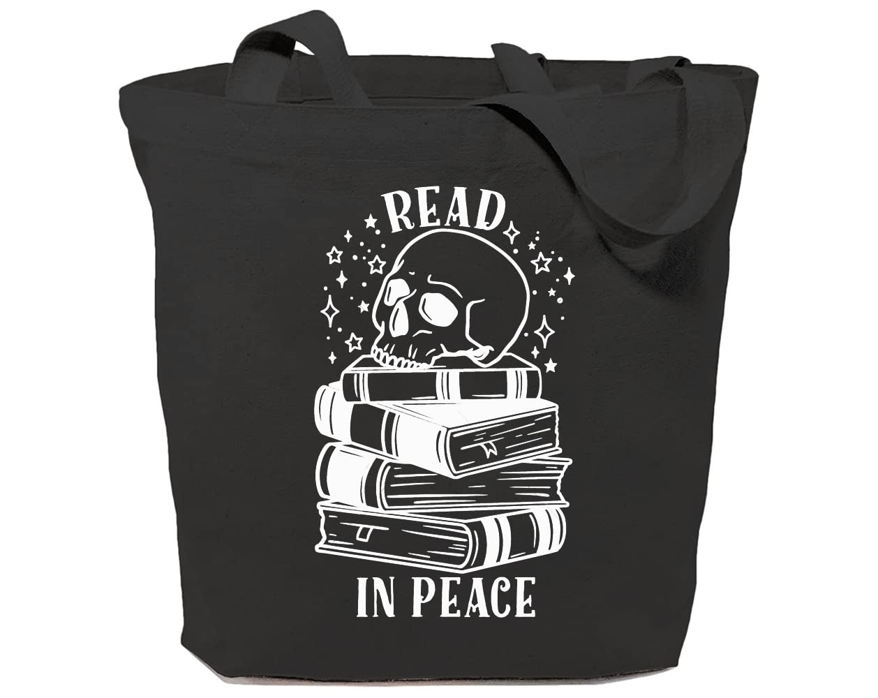 GXVUIS Skull & Books Canvas Tote Bag - Reusable Shopping Bag for Book Lovers - Perfect for Reading & Groceries