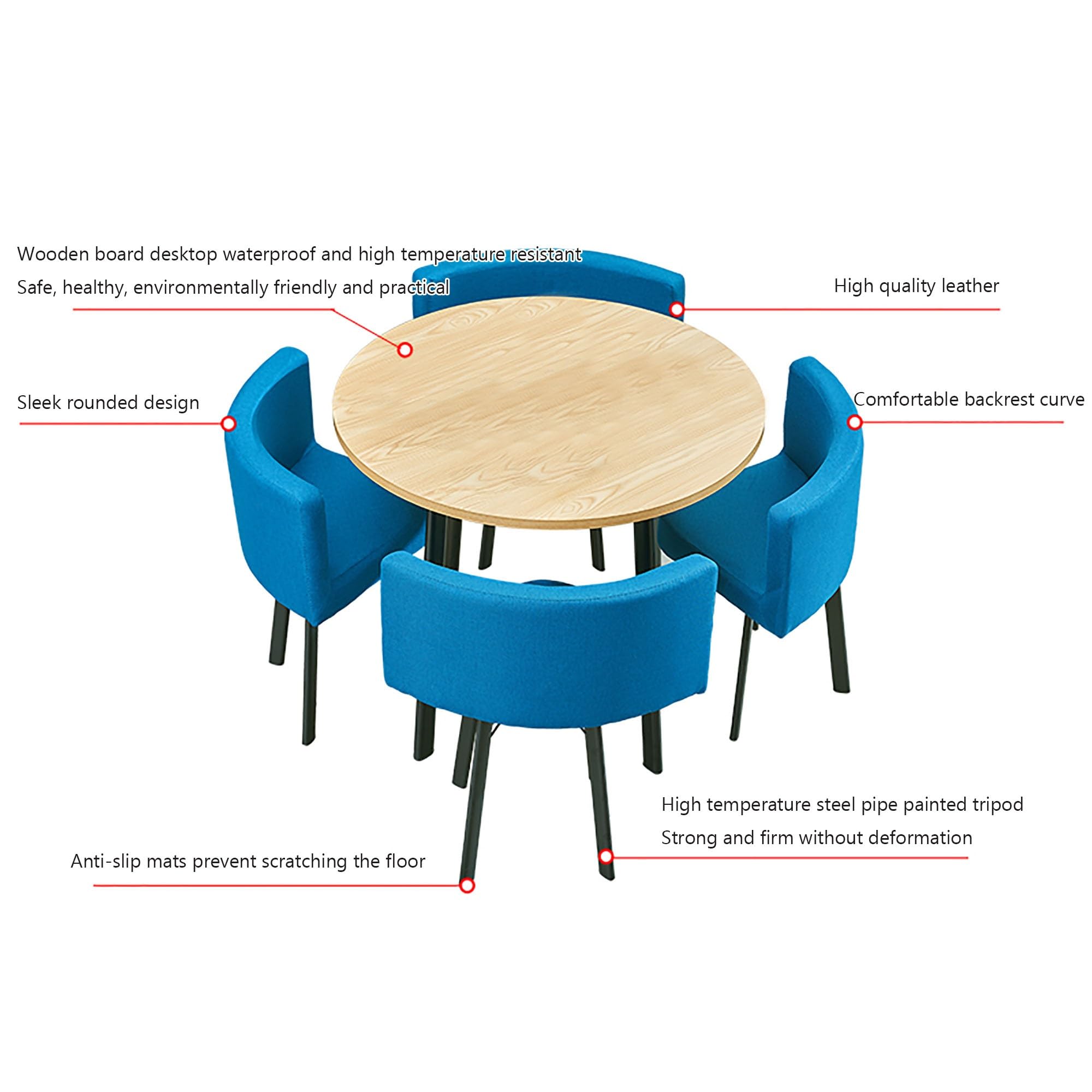 Round/Square Conference Table - Office & Reception Room Furniture Set - 5-Piece Dining Table with Chairs - Compact Coffee Table Set for 4 - Business Meeting Table & Chair Combo - Perfect for Office Meetings, Home Dining & Business Negotiations