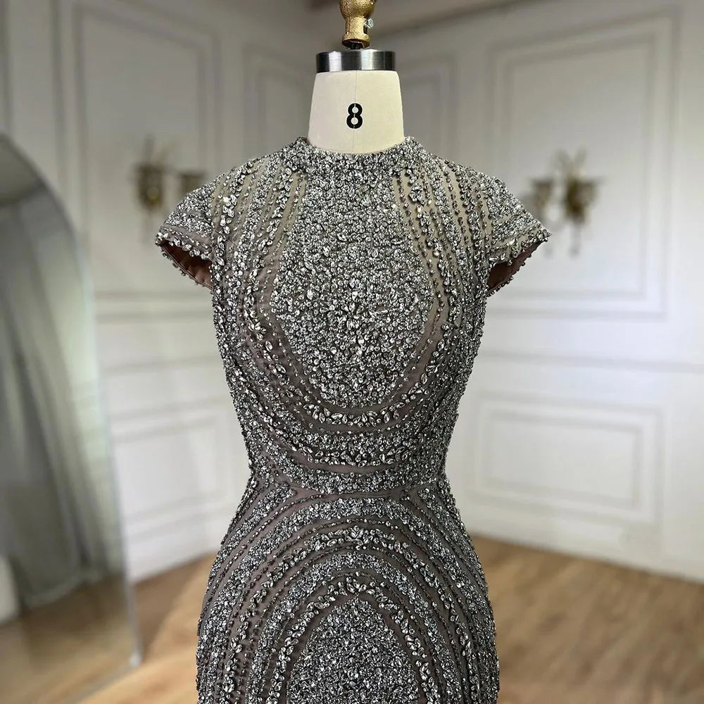 Luxury Designer Dubai Silver Nude Arabic Evening Dresses LA72344 - Elegant Formal Gowns for Weddings, Galas & Special Occasions