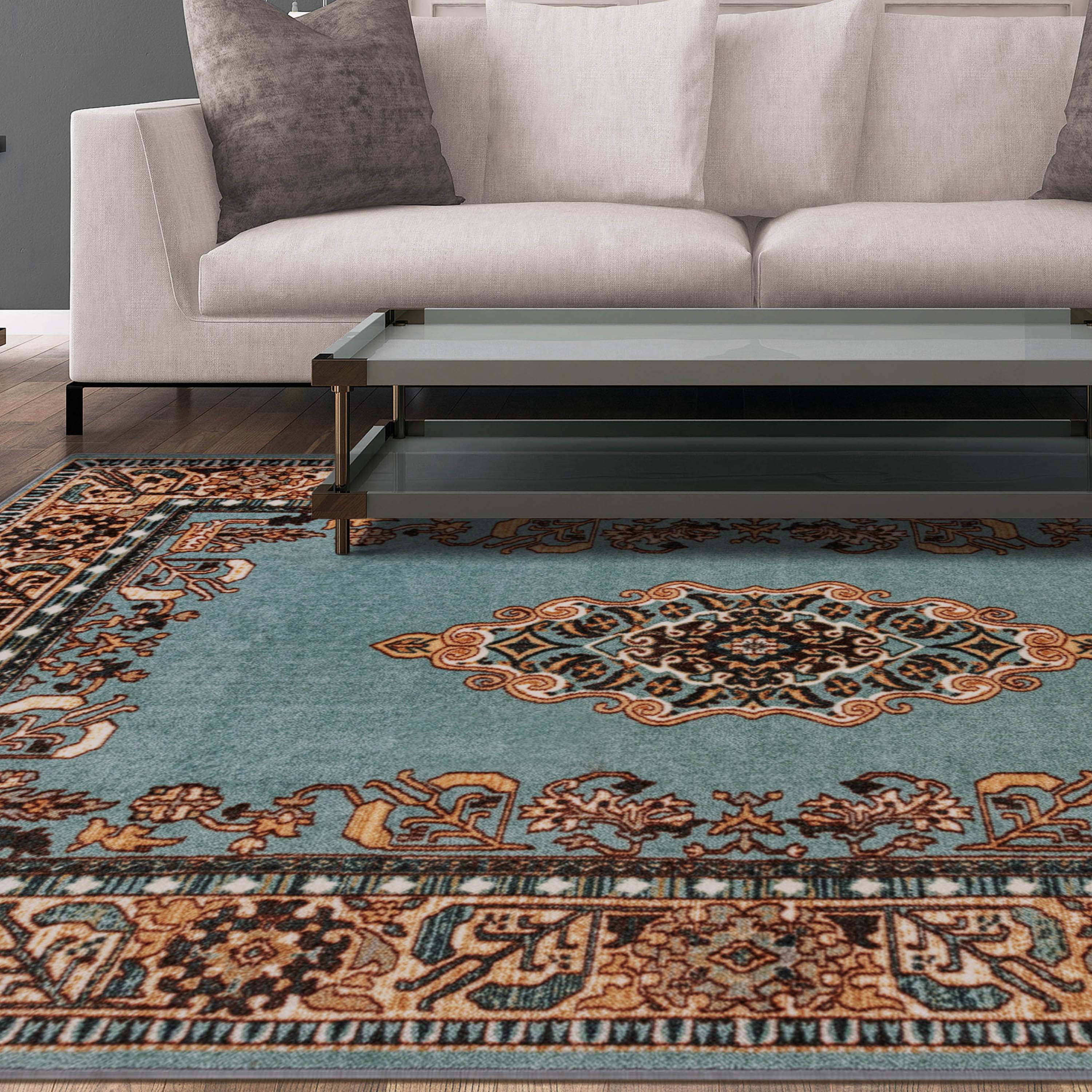 Aviva Non-Slip Floral Medallion Washable Area Rug - Non-Skid Indoor Runner for Living Room, Bedroom & Entryway