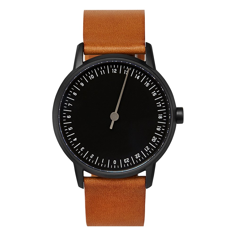 Round 07 Brown Leather Strap Watch with Black Case & Dial - Stylish Men's Casual & Business Timepiece for Everyday Wear