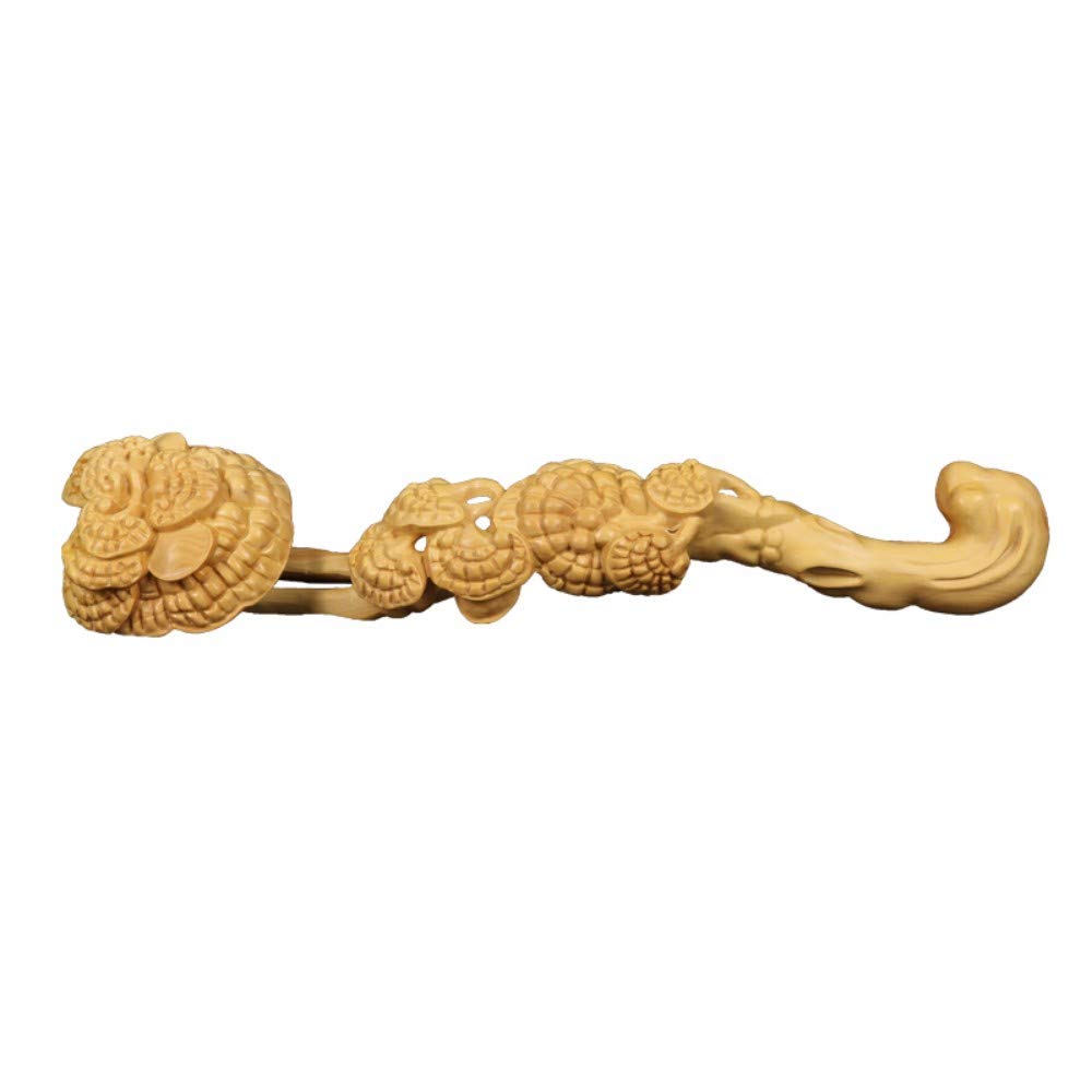 Chinese Style Lingzhi Wood Ruyi Sculpture - Hand Carved Mushroom Statue for Home Decor, Office Desk, Zen Garden & Feng Shui Gift - Wooden Figurine & Car Accessory