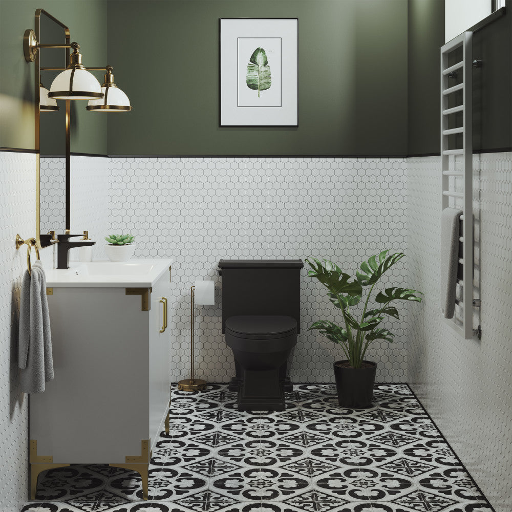Voltaire One Piece Elongated Toilet Left Side Flush Handle - 1.28 GPF Water Saving Matte Black - Perfect for Modern Bathrooms & Small Spaces