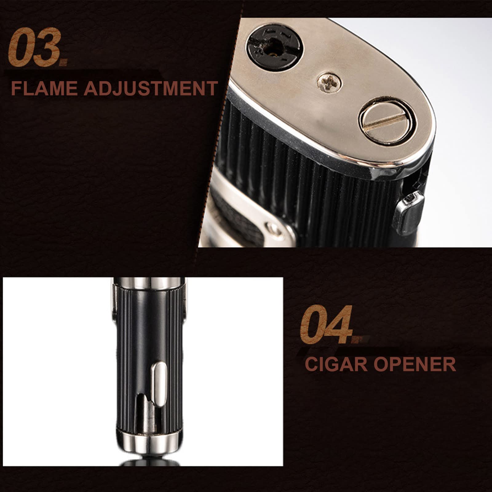 Triple Jet Blue Flame Torch Lighter - Windproof Refillable Butane Lighter for Cigar Smoking & Outdoor Use