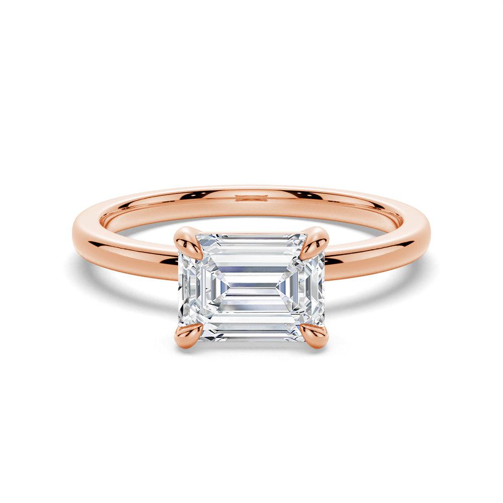 East West Emerald Cut Solitaire Engagement Ring - 14K Gold Diamond Wedding Band for Women - Perfect for Proposals, Anniversaries & Special Occasions