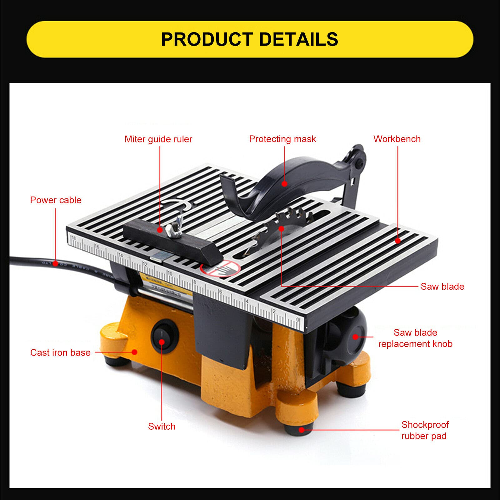 Mini Table Saw Cutting Machine - Portable Electric Benchtop Saw with 2 Blades for Wood, Plastic & Glass | DIY Woodworking, Model Crafts & Home Projects | Compact Tabletop Saw for Precise Cutting, Polishing & Grinding