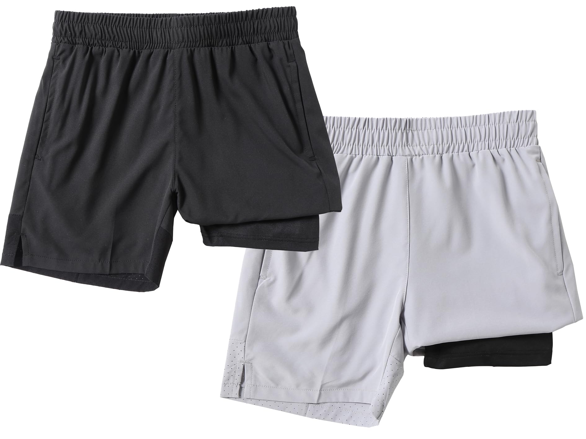 IRELIA 2 Pack Boys' Quick-Dry Athletic Shorts with Compression Liner, Zipper Pockets & Reflective Strips - Breathable Sports Shorts for Running, Soccer, Basketball & Outdoor Activities