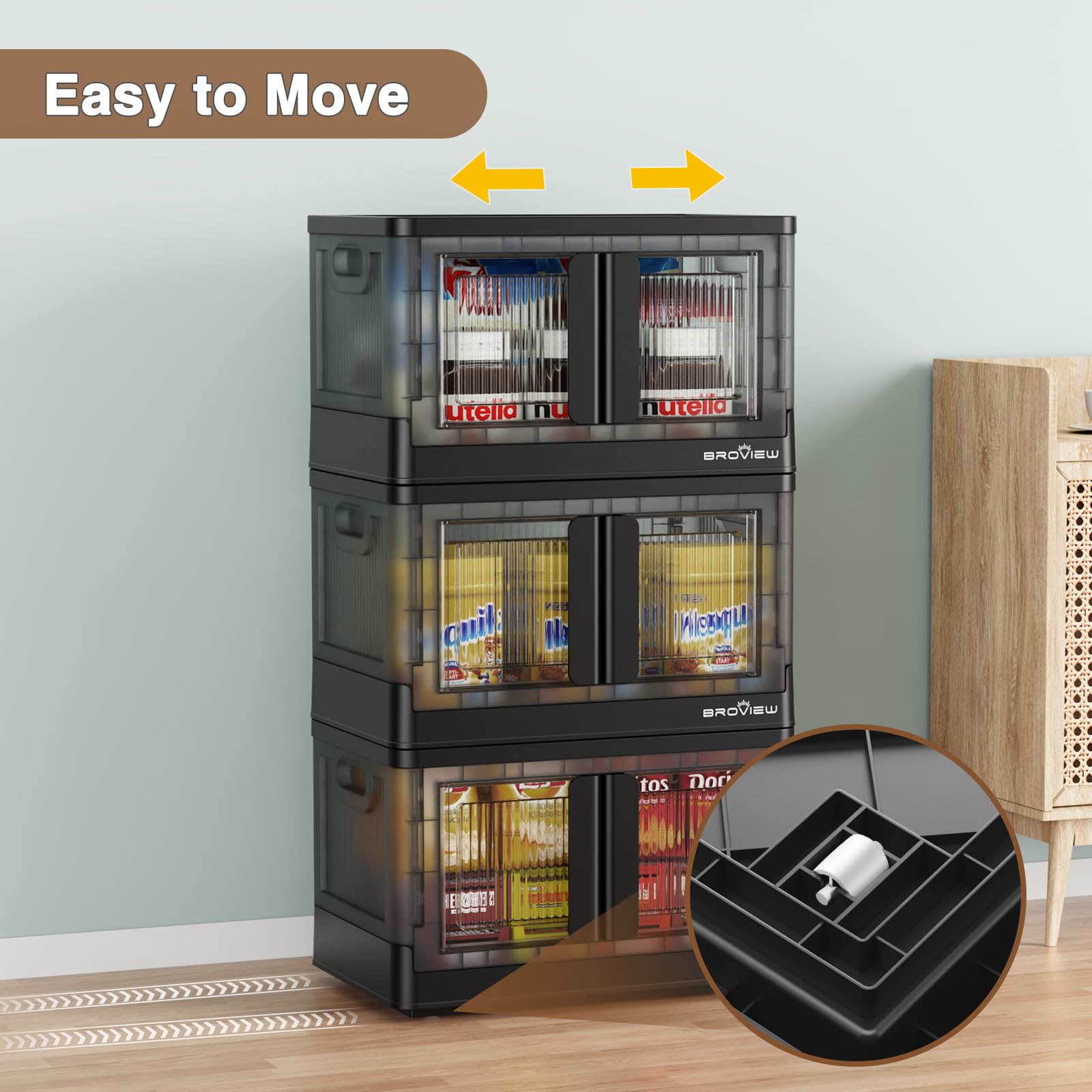 V6 136 QT Stackable Storage Bins with Lids & Wheels - Collapsible Folding Storage Cabinets with Doors for Closet, Home Office, Dorm Organization (Black) | Perfect for Seasonal Clothes, Toys, and Household Items Storage