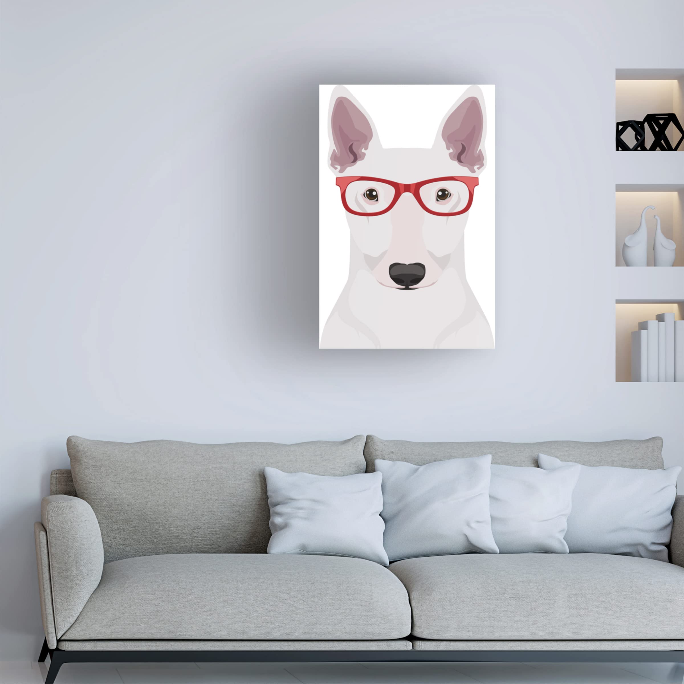 Trademark Fine Art 'Bull Terrier Wearing Hipster Glasses' Canvas Wall Art Print - Modern Pet Portrait Decor for Living Room, Bedroom & Office