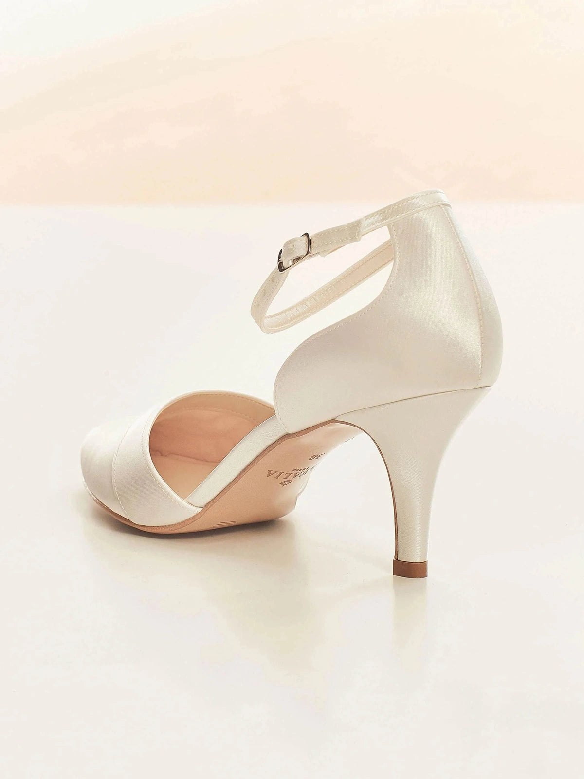 Low Heel Wedding Shoes for Bride - Ivory Satin Bridal Heels with Comfortable Cushion - MIRA - Perfect for Church Ceremony, Outdoor Wedding & Reception Party
