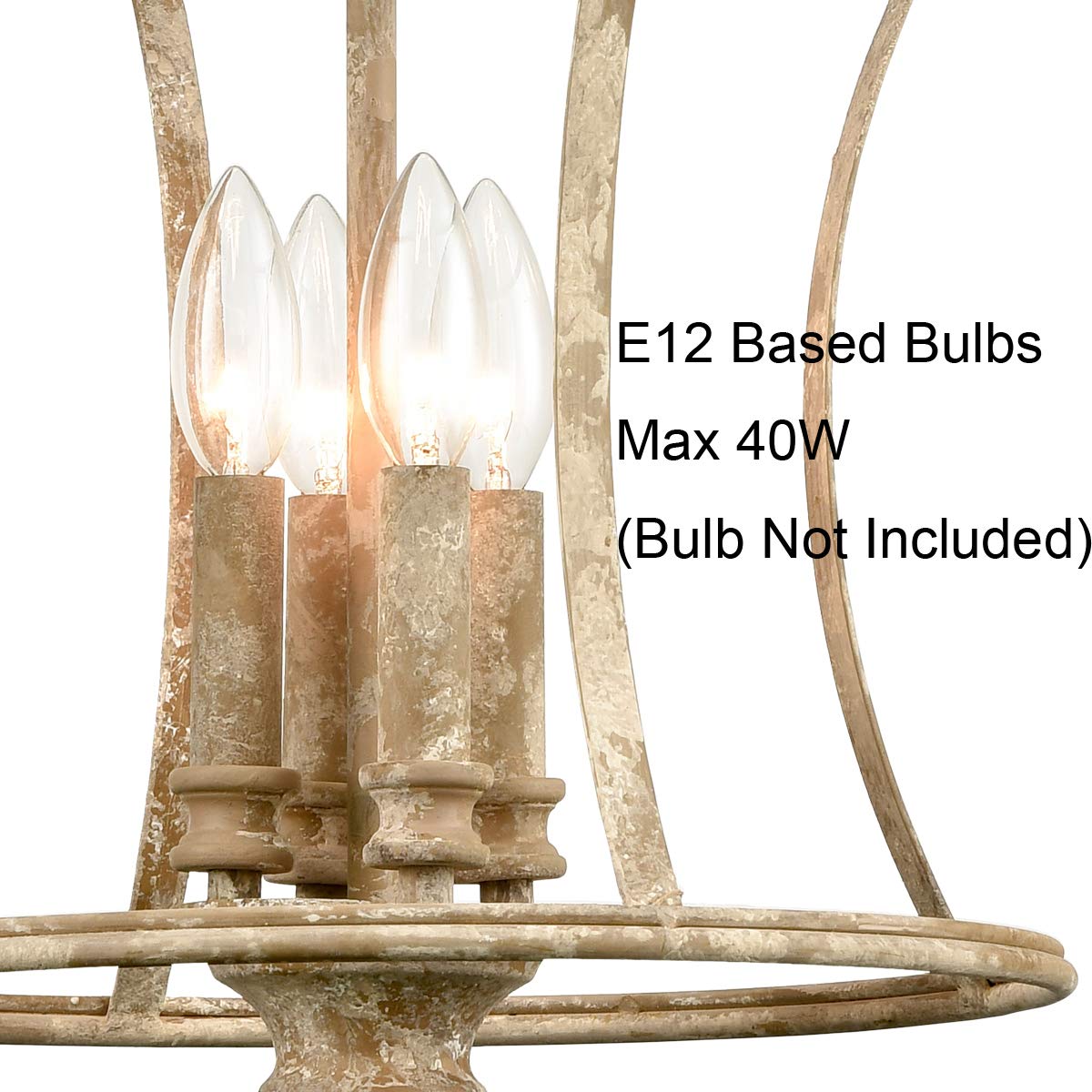 French Country Lantern Chandelier - 4-Light Distressed White Pendant Light Fixture with Chain - Modern Farmhouse Lighting for Kitchen Island, Dining Room, Foyer & Bedroom - Rustic Elegant Ceiling Light for Home Decor