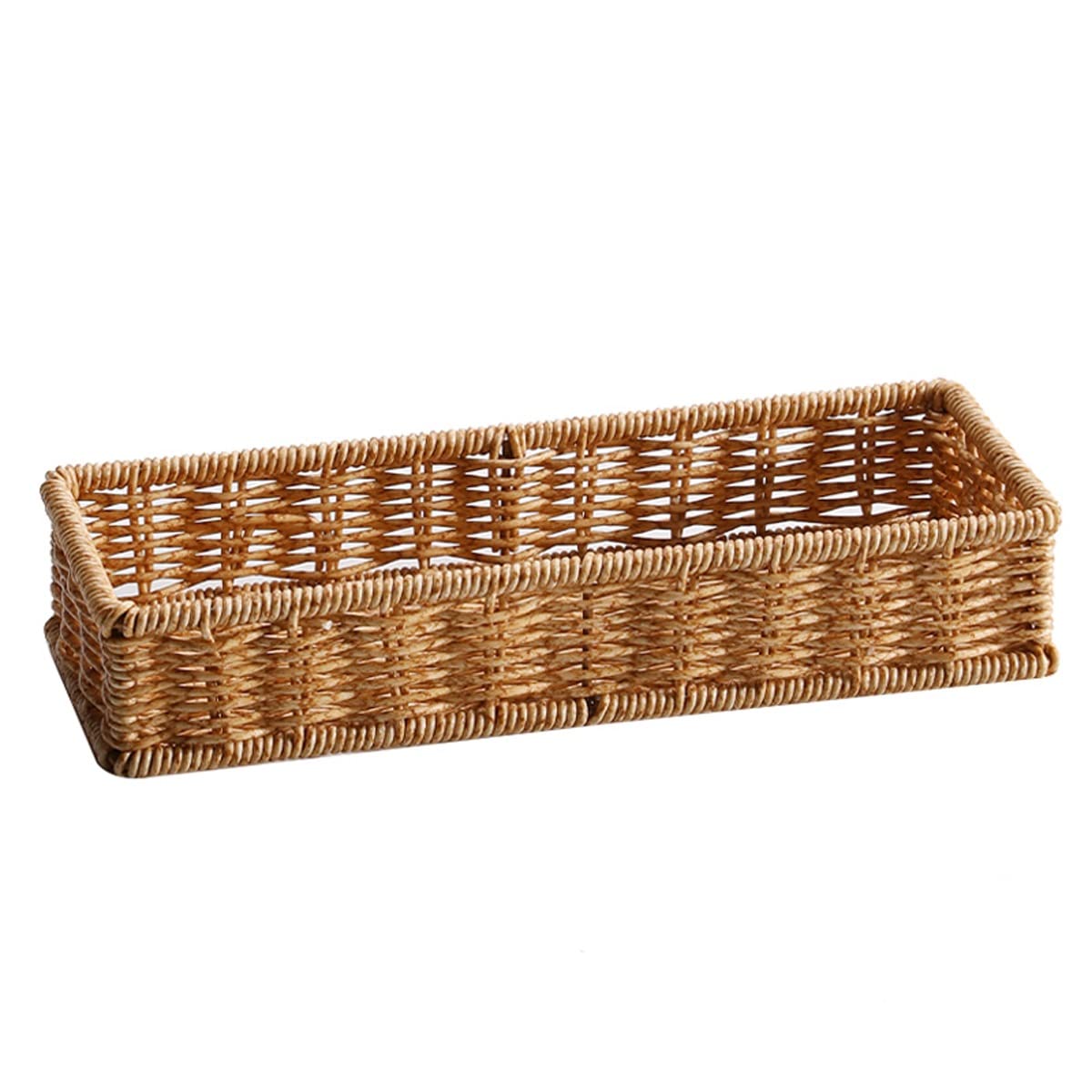 Imitation Rattan Desktop Storage Box - Stackable Cutlery Organizer for Kitchen Utensils, Cabinets, Pantry & Countertops - Hand Woven Large Storage Basket (35.5cm) - Perfect for Home Organization & Kitchen Decluttering