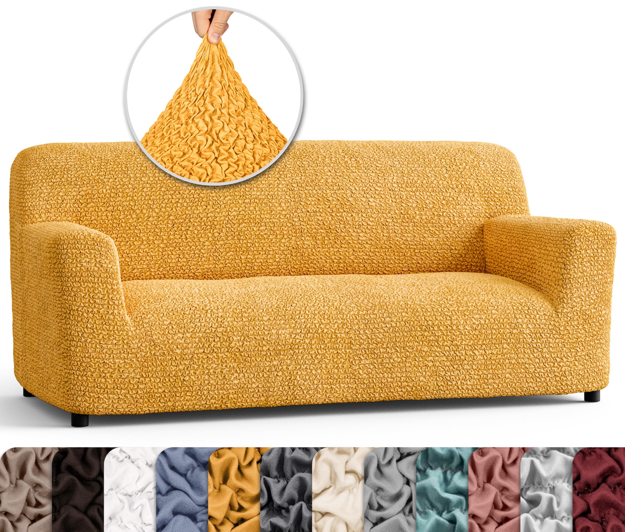 PAULATO BY GA.I.CO. Stretch Sofa Slipcover - Soft Polyester Fabric Couch Cover - Washable 1-Piece Form Fit Protector for Pets - Microfiber Collection (Mango Color) - Perfect for Living Room, Family Room & Pet-Friendly Homes