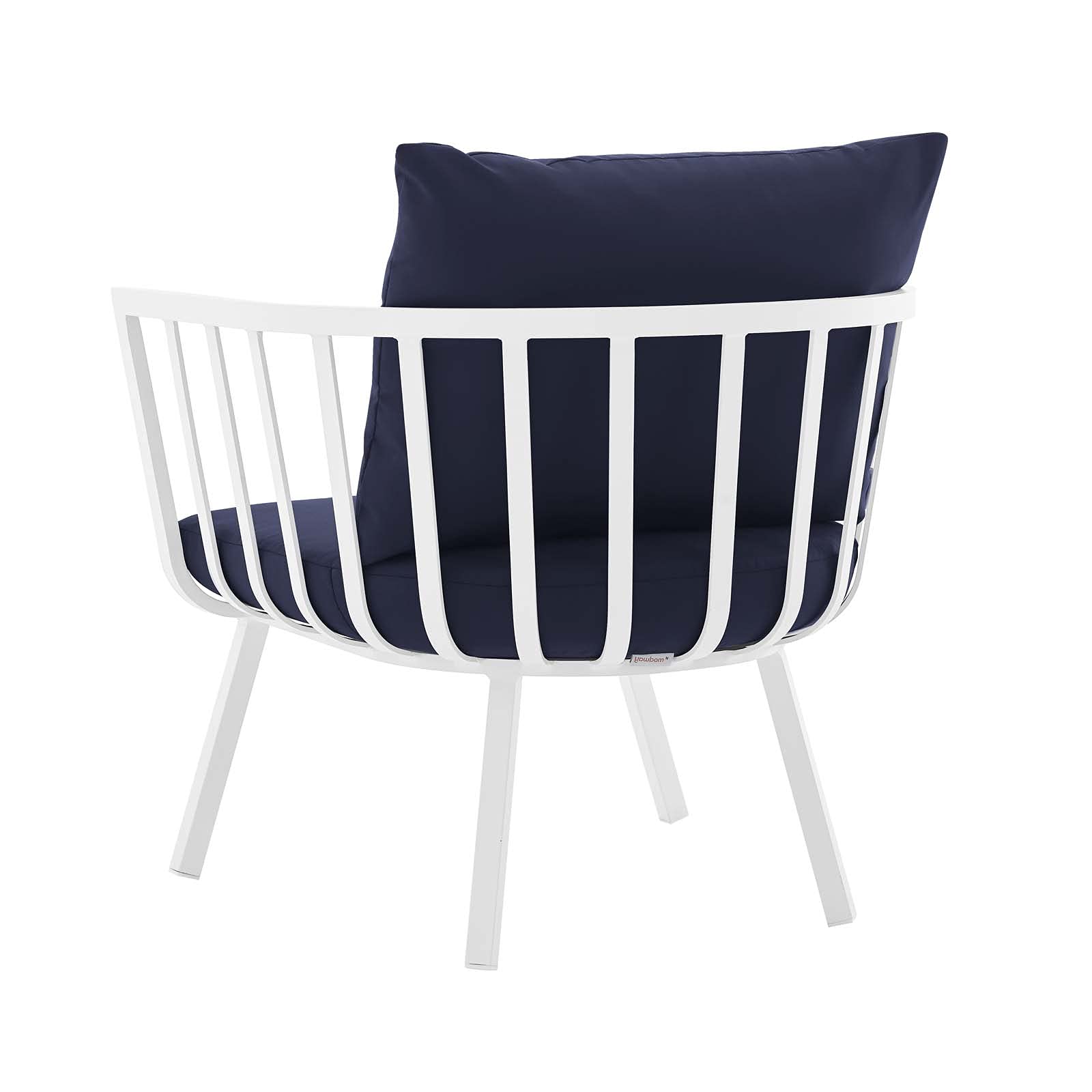 Modern Outdoor Lounge Chair Armchair Set of 2 - Aluminum Metal Frame with White Blue Navy Cushions - Perfect for Patio, Cafe, Bistro & Backyard Relaxation