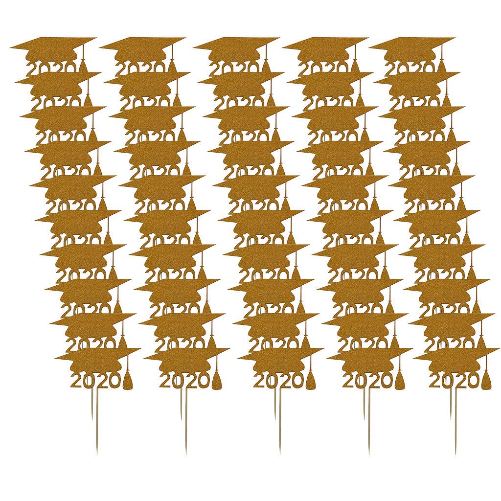 2020 Graduation Party Decorations - Graduation Hat & Card Cake Toppers, Birthday Cookie Cake Decorations, Flag Cake Props for Graduation & Birthday Celebrations