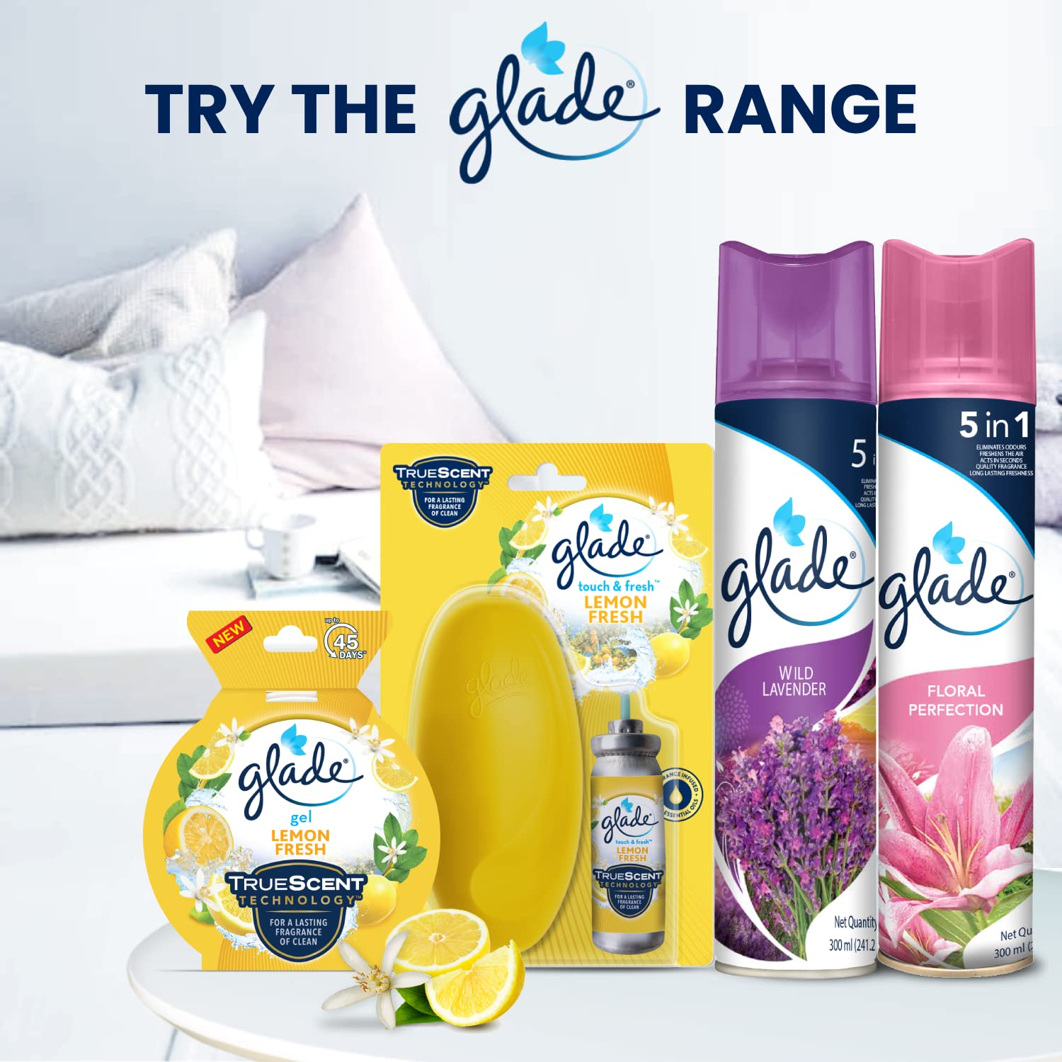 Glade Gel Air Freshener - 75g Lemon Scent | Long-Lasting Home & Car Odor Eliminator | Bathroom, Kitchen, Office & Closet Freshener Gel