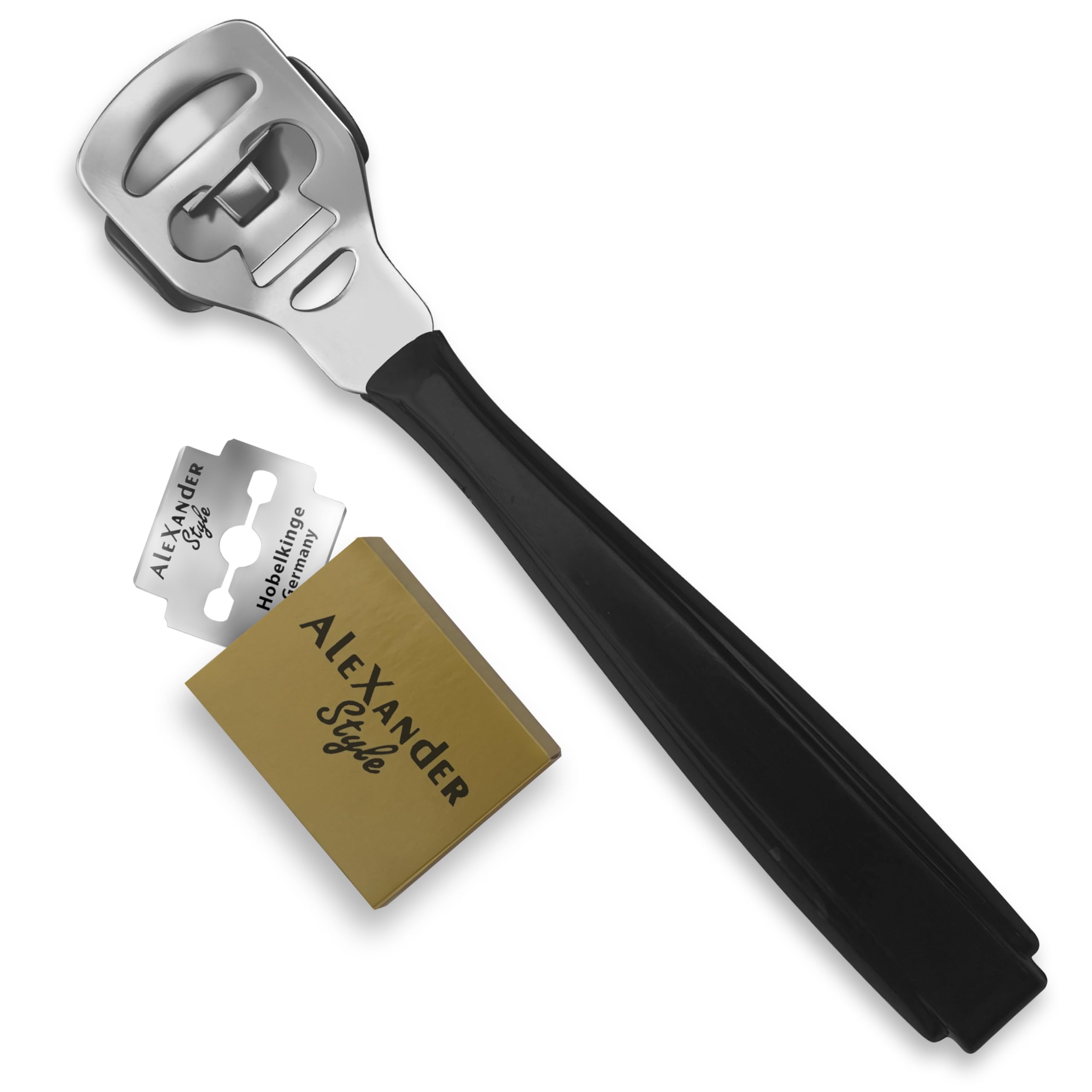 Precision Callus Shaver Razors with 10 Replaceable Blades - Ergonomic Foot File for Smooth Heels & Dead Skin Removal - Perfect for Pedicures, Dry Feet Care & Home Spa Treatments (Black)