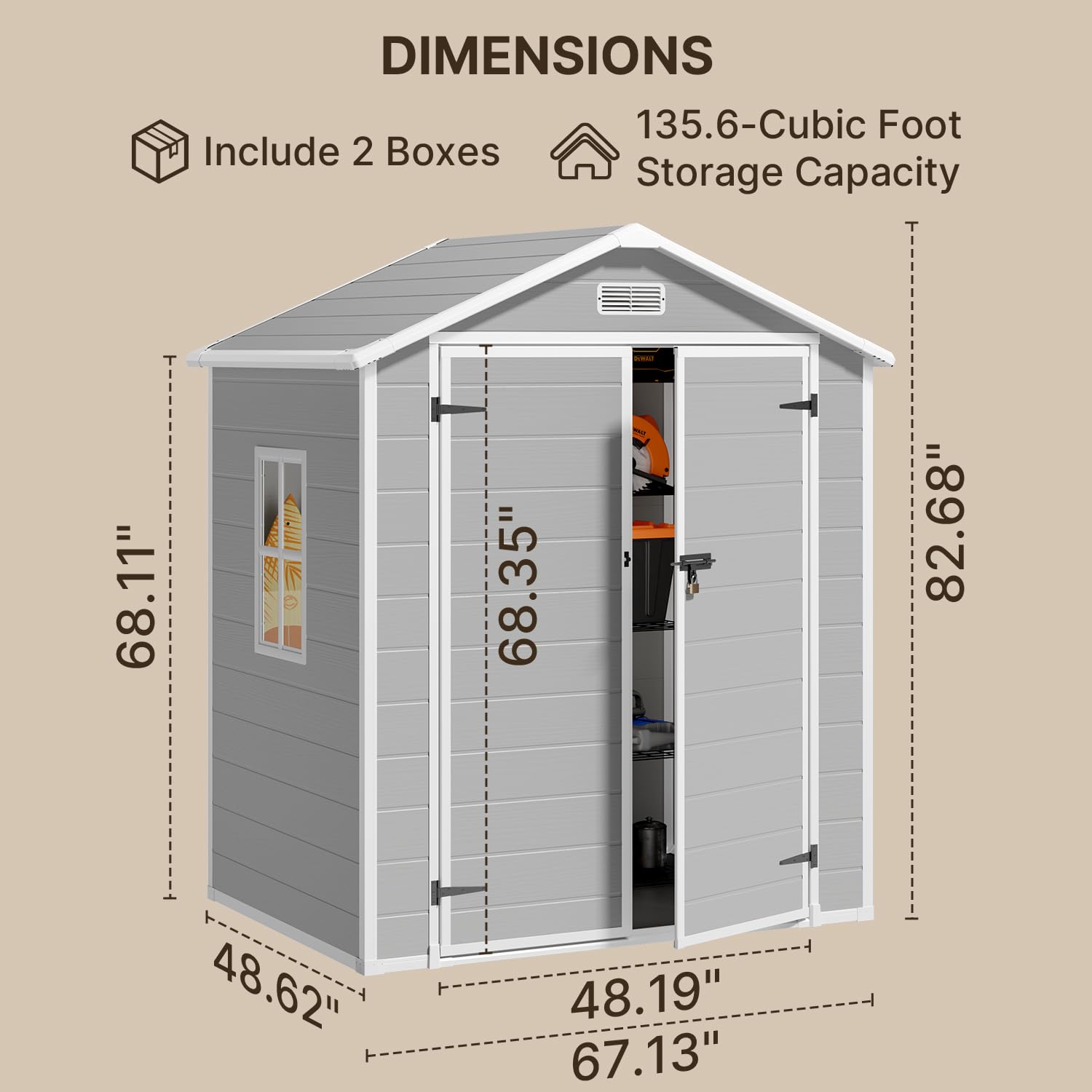 Gizoon 6x4 FT Outdoor Storage Shed - Durable Resin Garden Shed with Lockable Door & Floor - Perfect for Patio, Backyard, Lawn & Pool Storage (Gray) - Ideal for Storing Tools, Pool Supplies & Seasonal Items