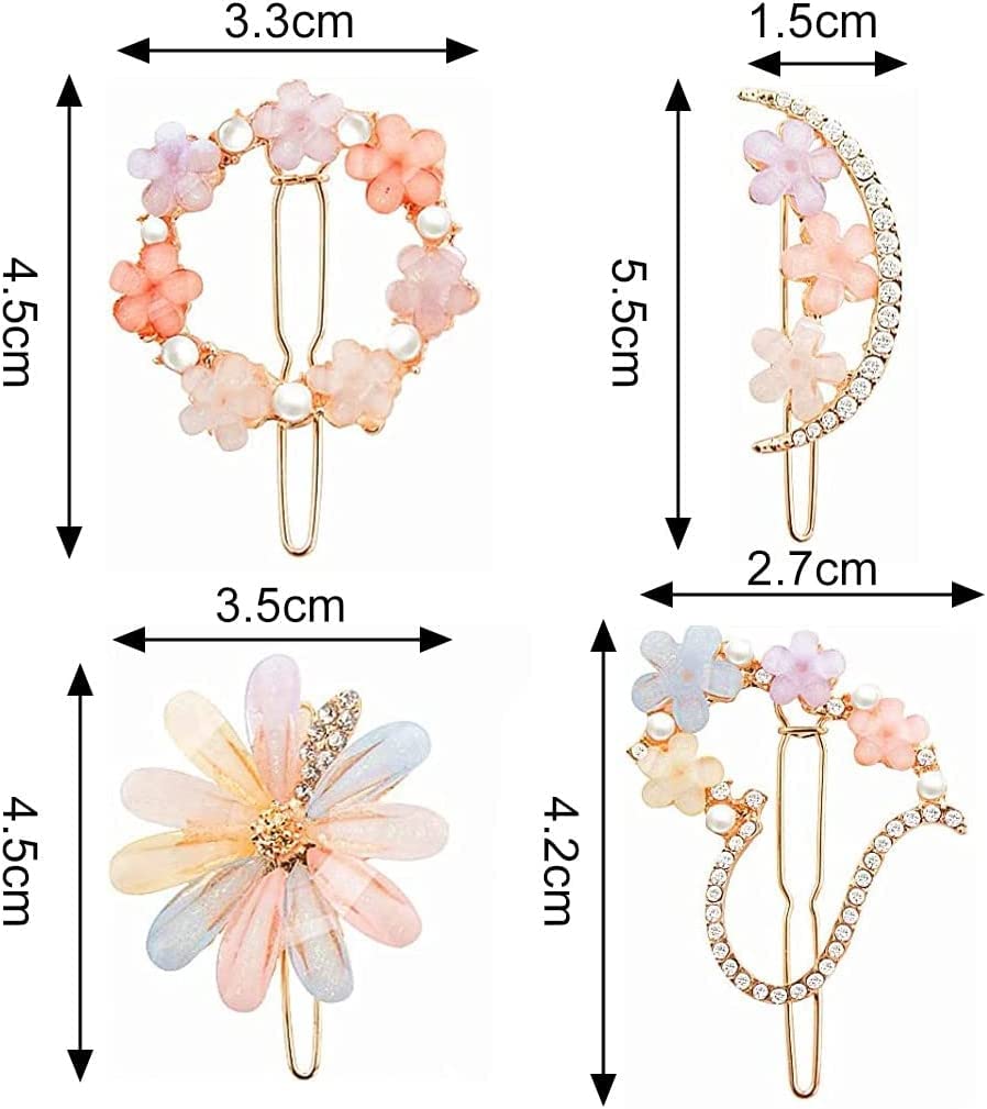 Korean Flower Pearl Hair Clips for Women & Girls - 4 Pack Elegant Pearl Resin Bobby Pins & Hair Slides | Perfect for Weddings, Parties, and Everyday Hair Accessories