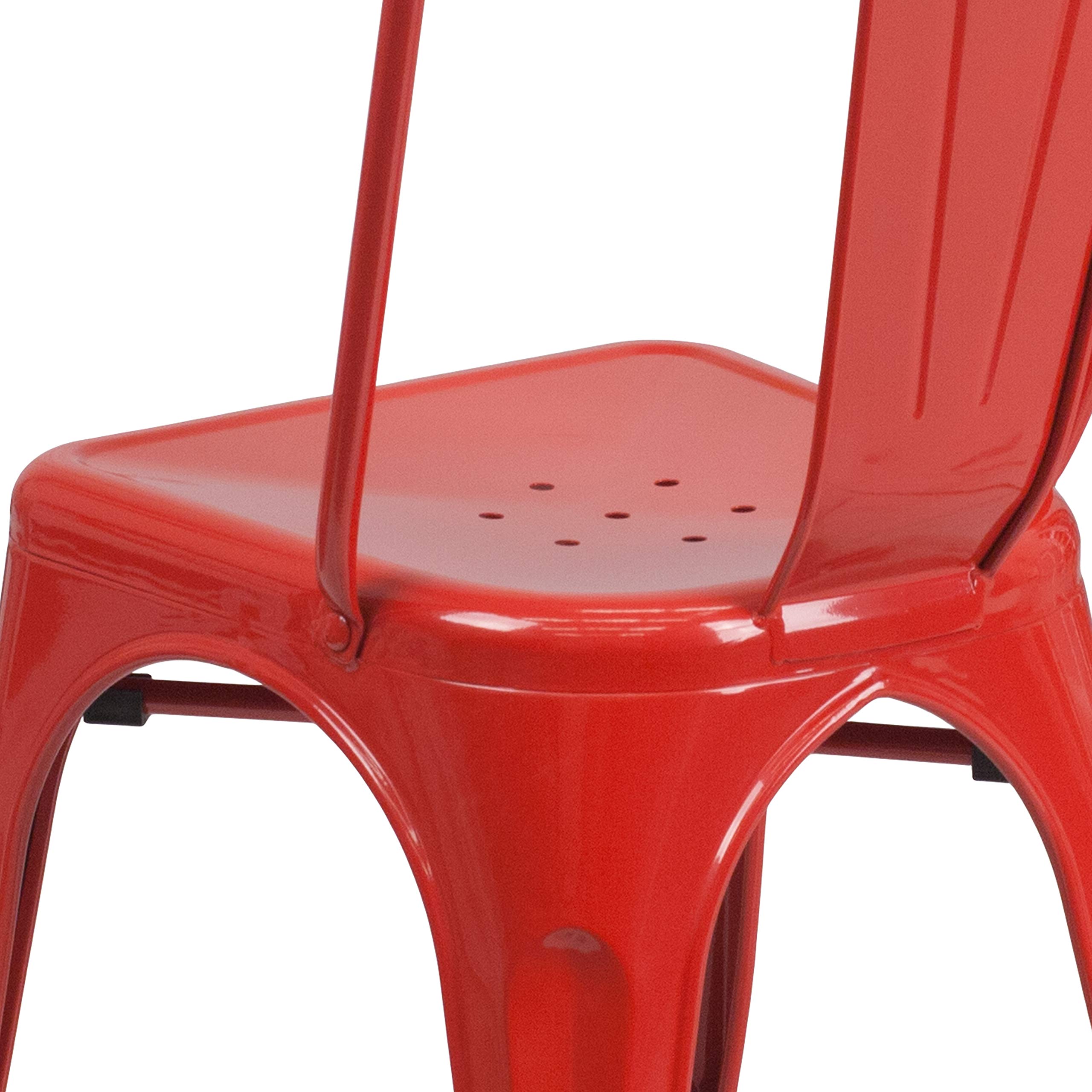 Emma & Oliver 4-Pack Red Metal Stackable Indoor Outdoor Chairs - Durable Bistro & Restaurant Dining Chairs for Patio, Cafe, Garden & Home Decor