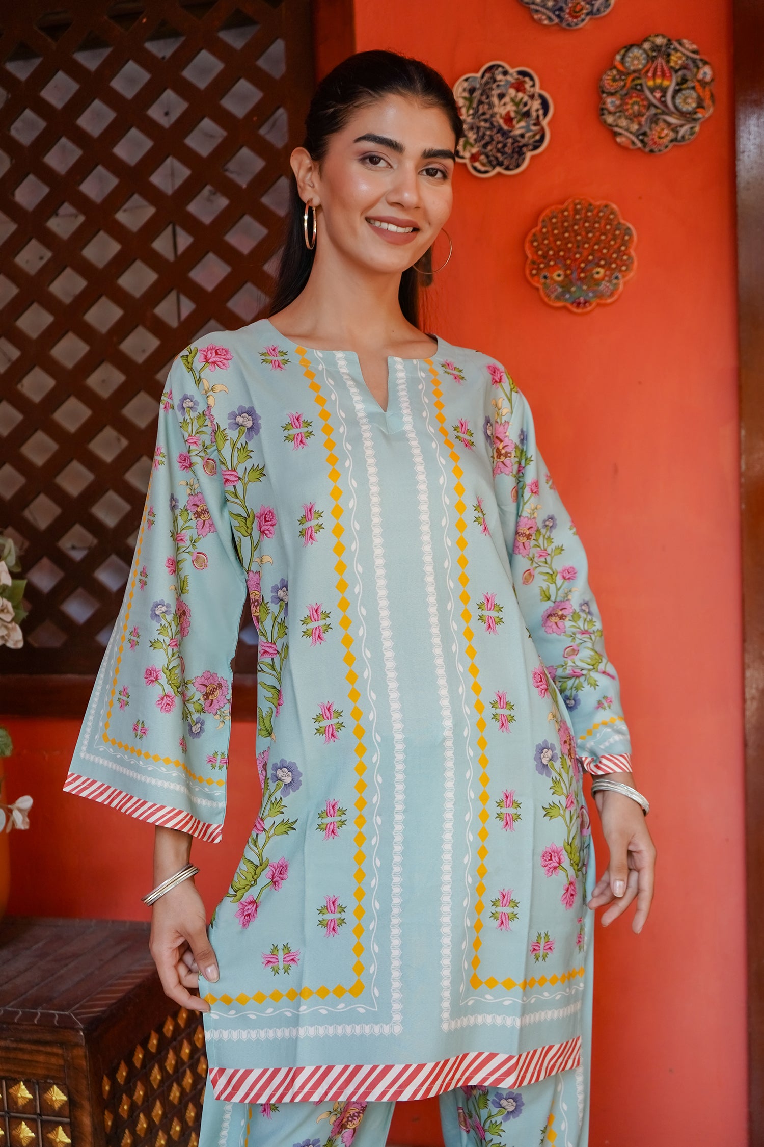 Printkari Poly Muslin Co-Ord Set in Turquoise Green | Stylish Matching Outfit for Women | Perfect for Casual Wear, Summer Outings & Boho Fashion