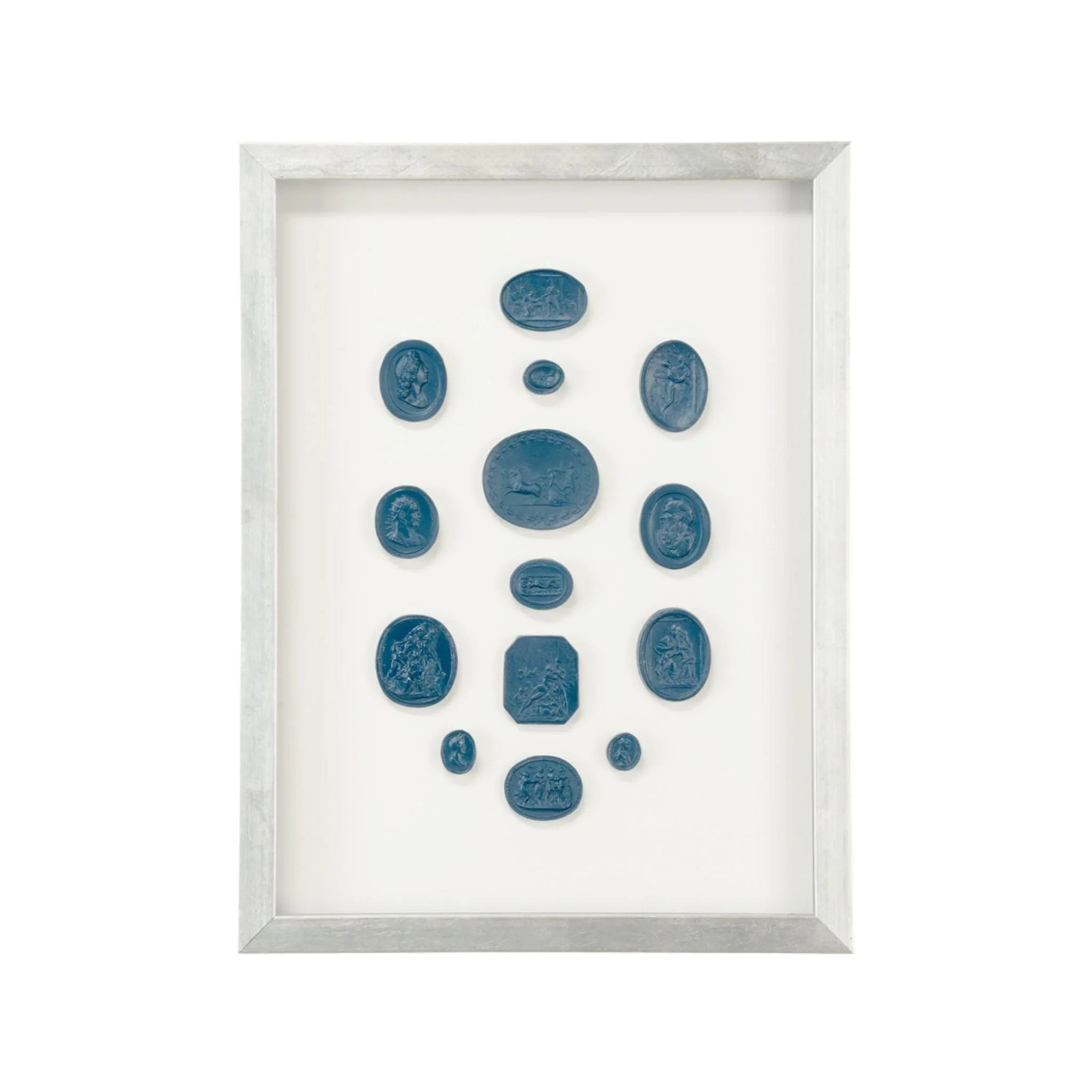 Blue Intaglios Contemporary Silver Framed Wall Art - Elegant Home Decor for Living Room, Bedroom & Office | Modern Abstract Painting for Wall Display