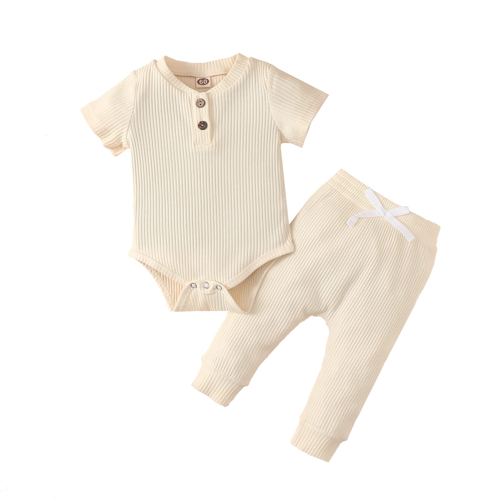Newborn Baby Clothes Set - Soft Ribbed Knit Cotton Short Sleeve Romper & Pants (Unisex for Boys & Girls) | Perfect for Playtime, Photo Shoots & Everyday Wear