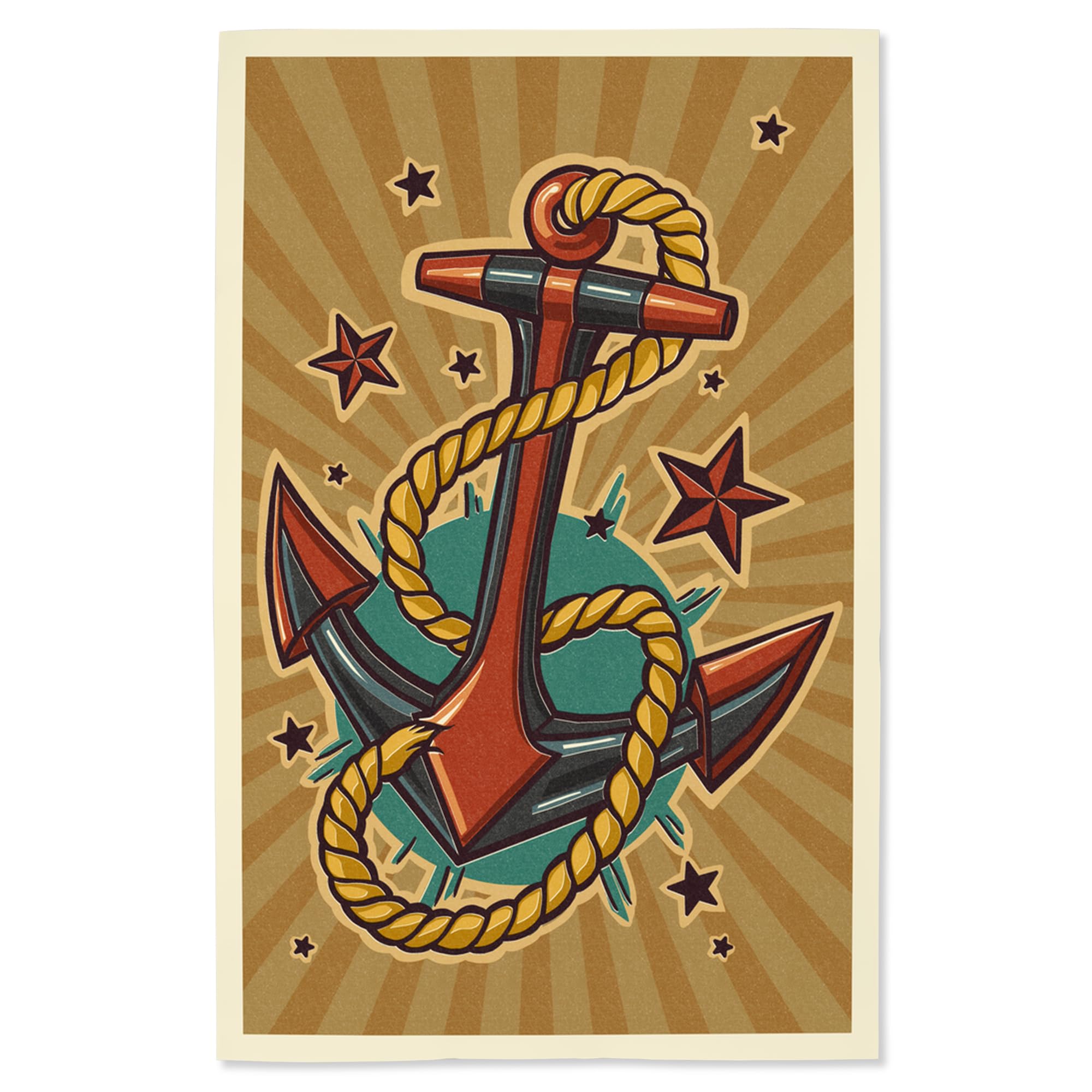 Lantern Press 16x24 Inch Giclee Art Print - Nautical Anchor Letterpress Wall Art Decor for Living Room, Bedroom & Office