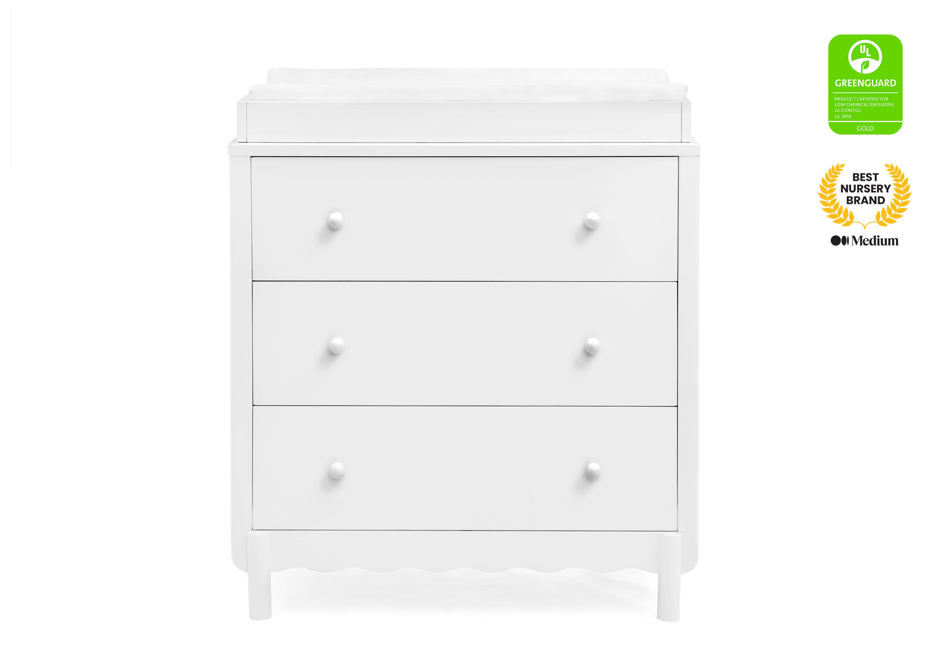 William 3-Drawer Baby Dresser with Changing Table Top & Safety Interlocking Drawers - Perfect Nursery Furniture for Diaper Changes & Infant Clothing Storage