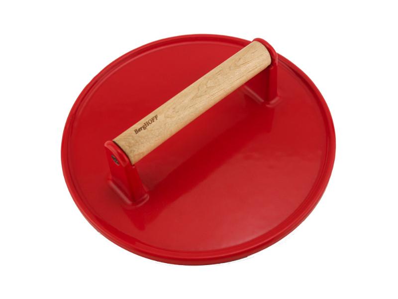 BergHOFF Neo Cast Iron Steak Press 9 Inch - Heavy Duty Grill Weight for Perfect Steaks, Burgers & Paninis - Red (Ideal for BBQ, Grilling & Cooking)
