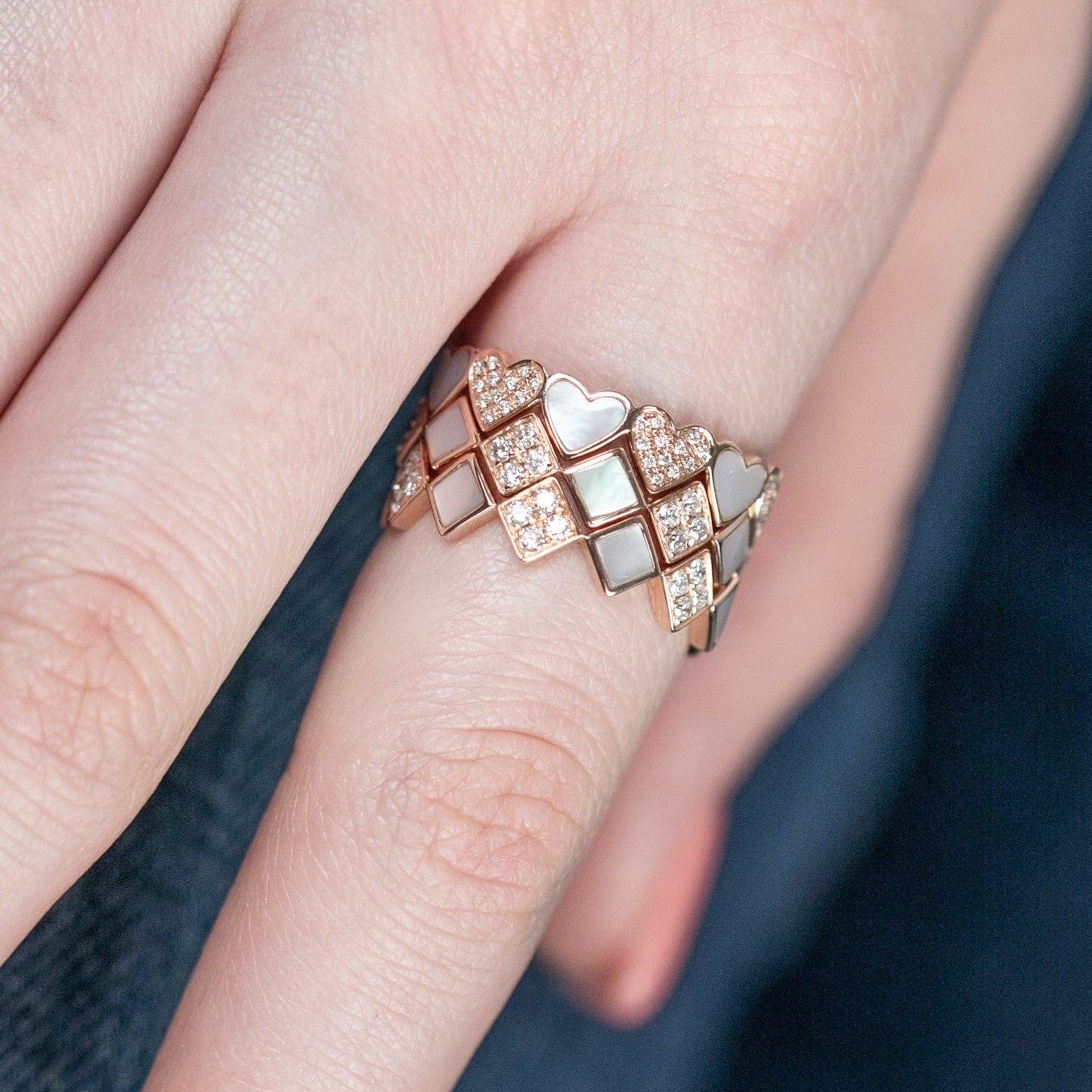 14k Rose Gold Diamond and Mother of Pearl Eternity Ring - Stackable Wedding Band, Anniversary Gift for Her, Perfect for Bridal Jewelry and Special Occasions