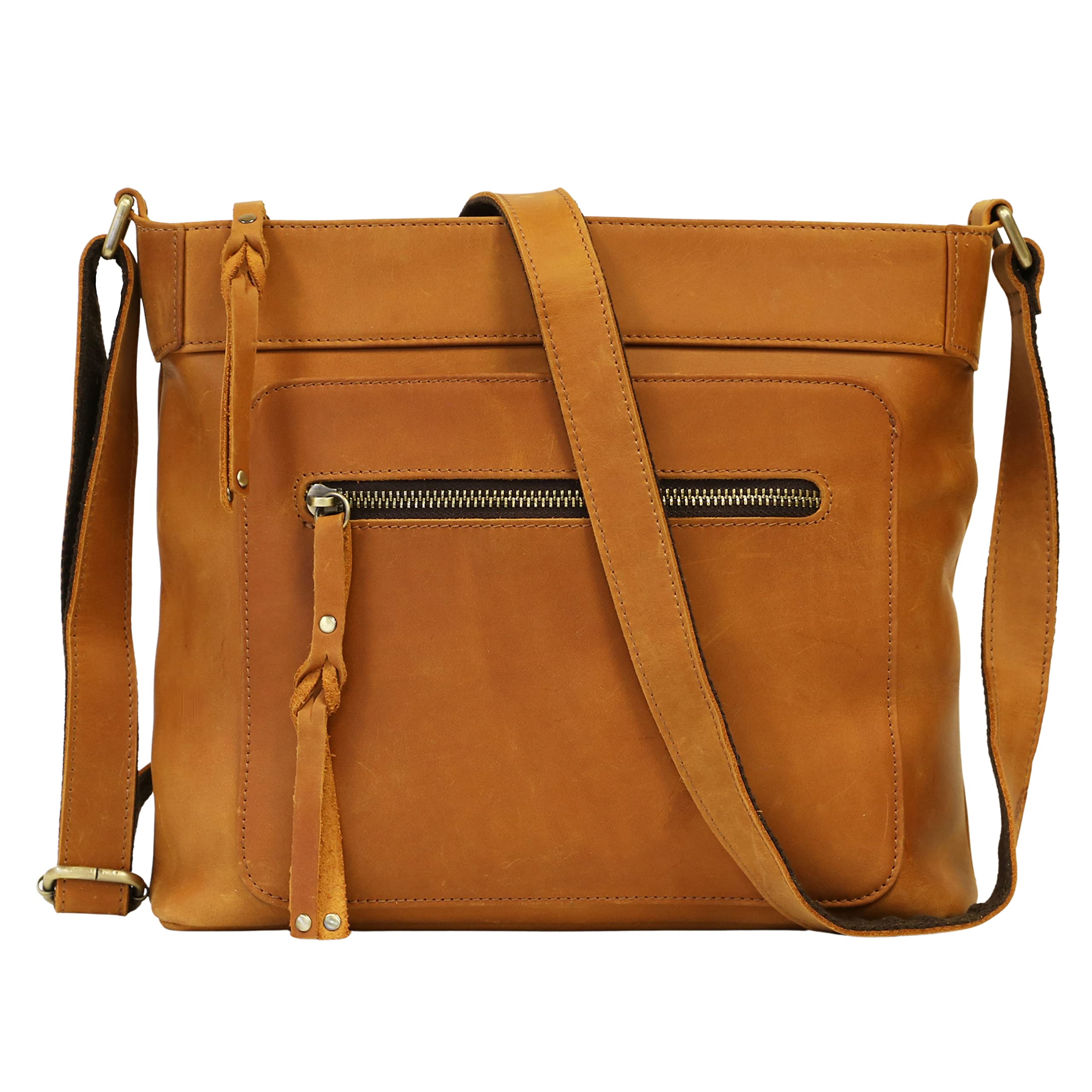 Concealed Carry Crossbody Bag for Men & Women - Distressed Leather with Locking Zippers & Gun Holster | Perfect for Everyday Carry, Travel & Outdoor Activities
