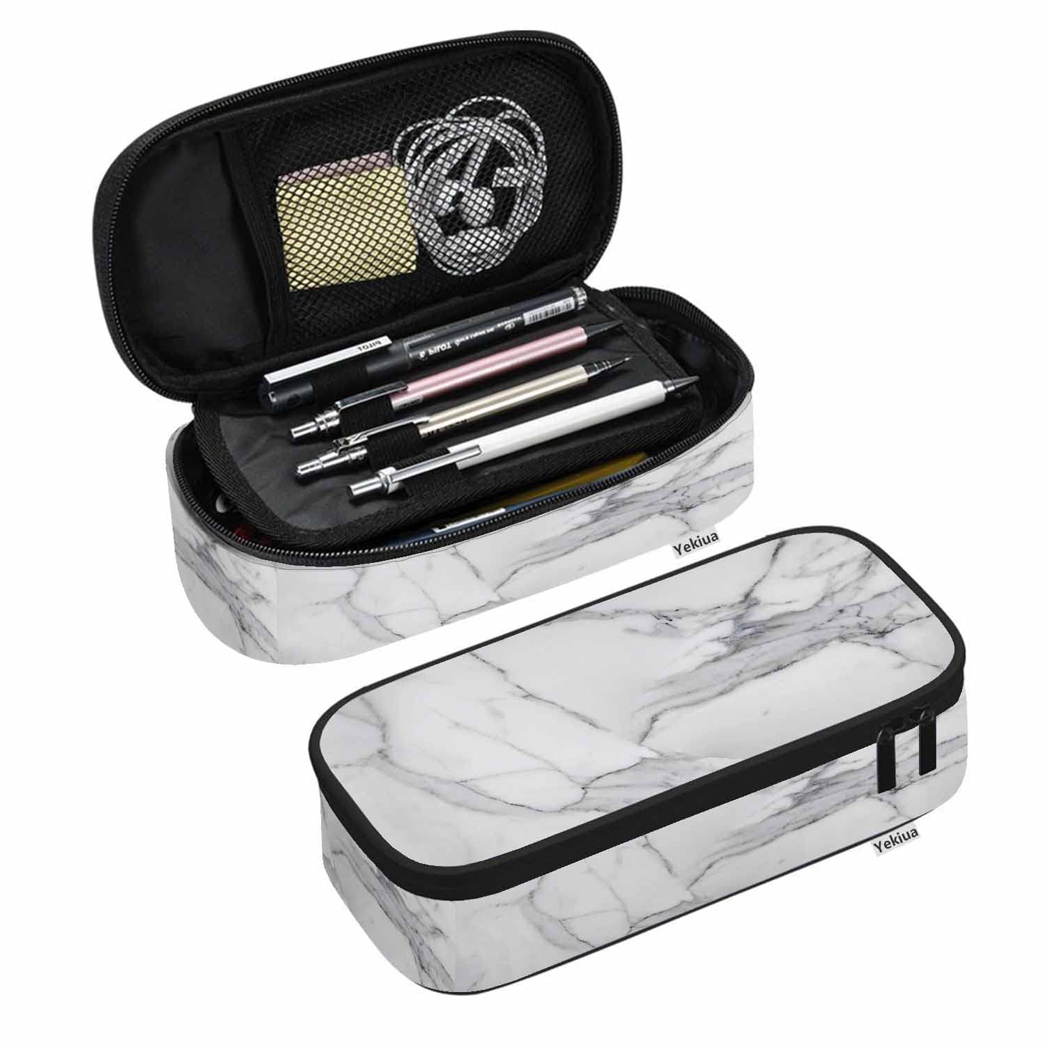 **Yekiua Marble Pencil Pouch – Abstract White & Grey Diagonal Veins – High Capacity Pencil Case for School, Office & Travel – Perfect for Teens, Students & Professionals (Stationery Bag, Cosmetic Organizer)**    *(Use Case: Ideal for organizing pens, makeup, art supplies, or small essentials at school, work, or on the go.)*