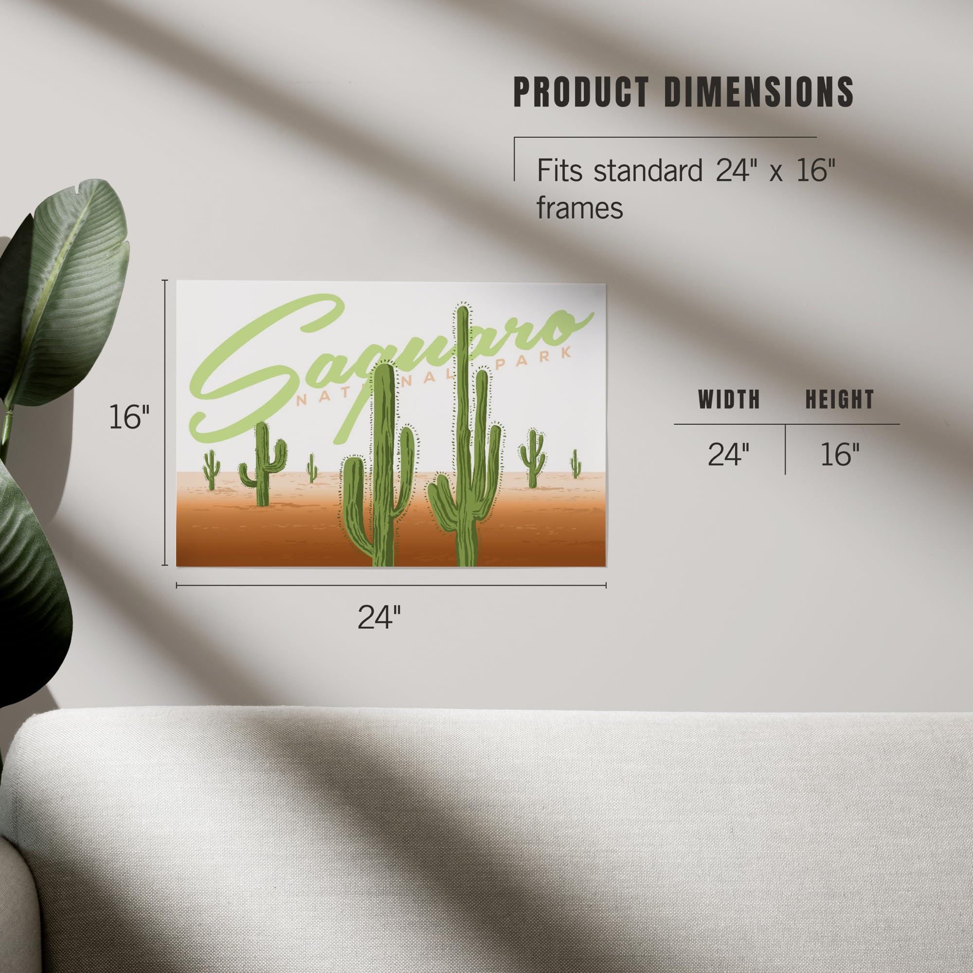Lantern Press 16x24 Inch Giclee Art Print - Saguaro National Park Arizona Landscape with Cactus Vector Design | Perfect for Home Decor, Office Wall Art & Desert Theme Interior Design