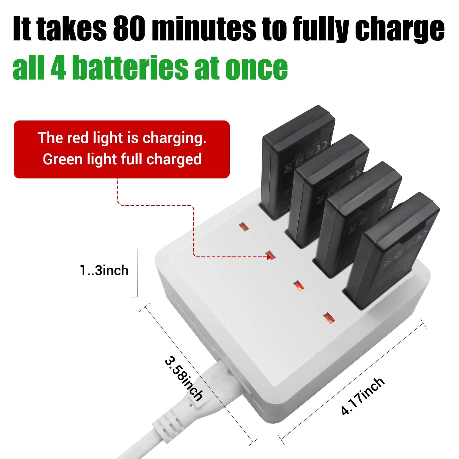 DJI Tello & Tello Edu Replacement Battery & Fast Charger Set - 4 x 1100mAh High-Capacity Batteries with AC Power Quick Charger - Perfect for Extended Flight Time, Drone Training & STEM Education Activities
