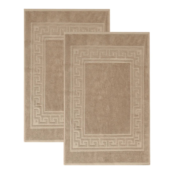 Premium Cotton 2-Piece Greek Key Border Bath Mat Set - Ultra Absorbent, Non-Slip Bathroom Rug - Perfect for Modern Bathrooms, Master Suites & Spa-Like Retreats