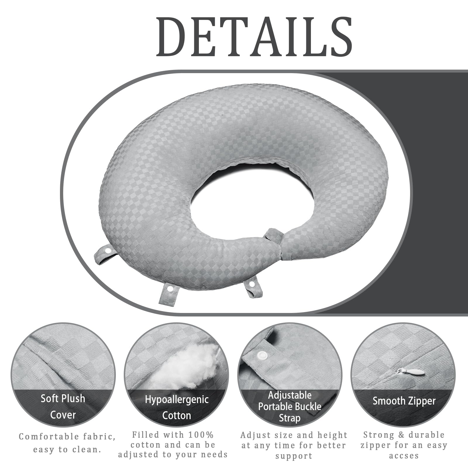 BBL Surgery Recovery Pillow - Post Brazilian Butt Lift Donut Cushion for Sitting, Sleeping & Driving - Orthopedic Seat Pillow for Women with Lumbar Support (Gray) - Perfect for Post-Op Comfort at Home, Office & Car
